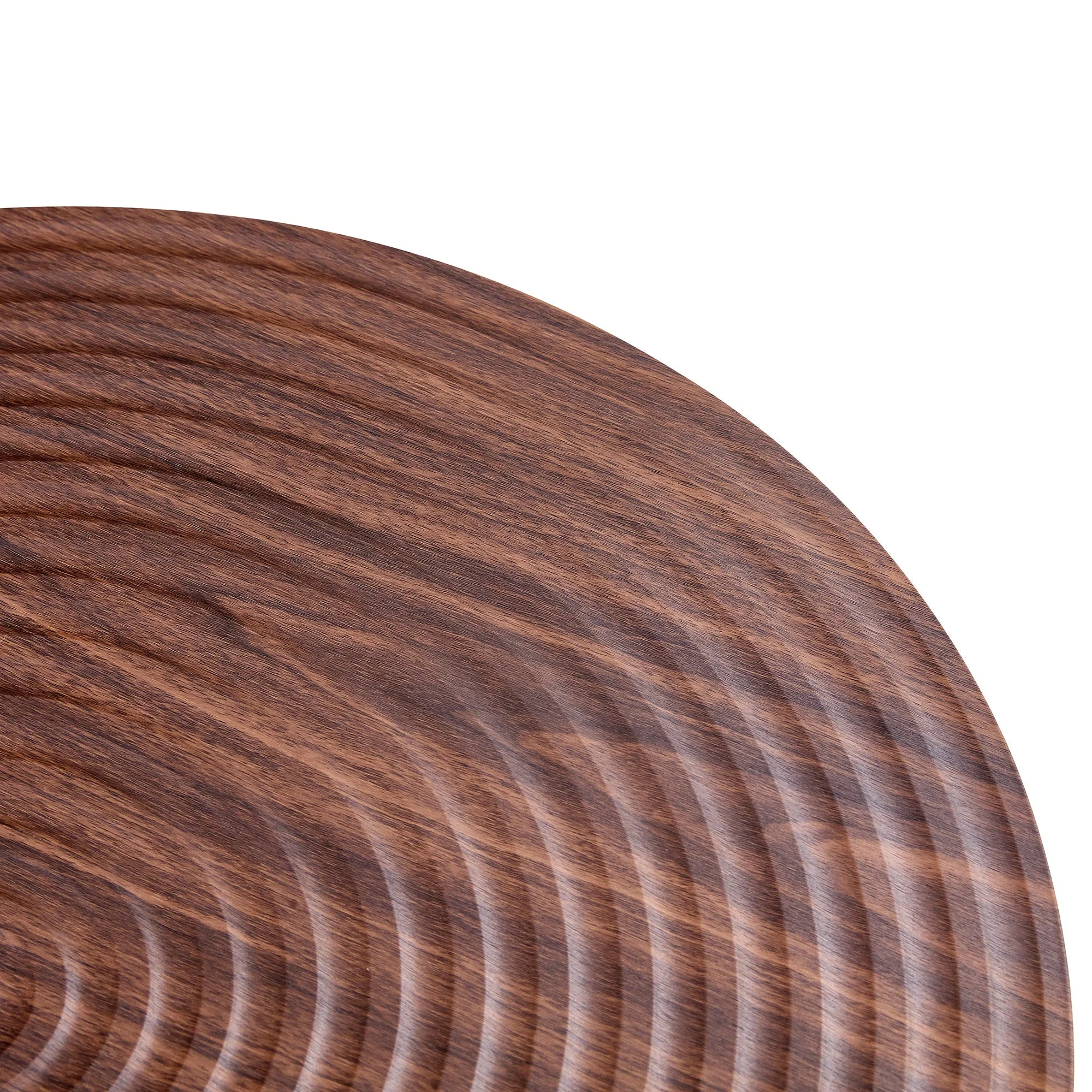 Modern Round Coffee Table - Walnut Pattern MDF And Black Metal Legs - Image 22