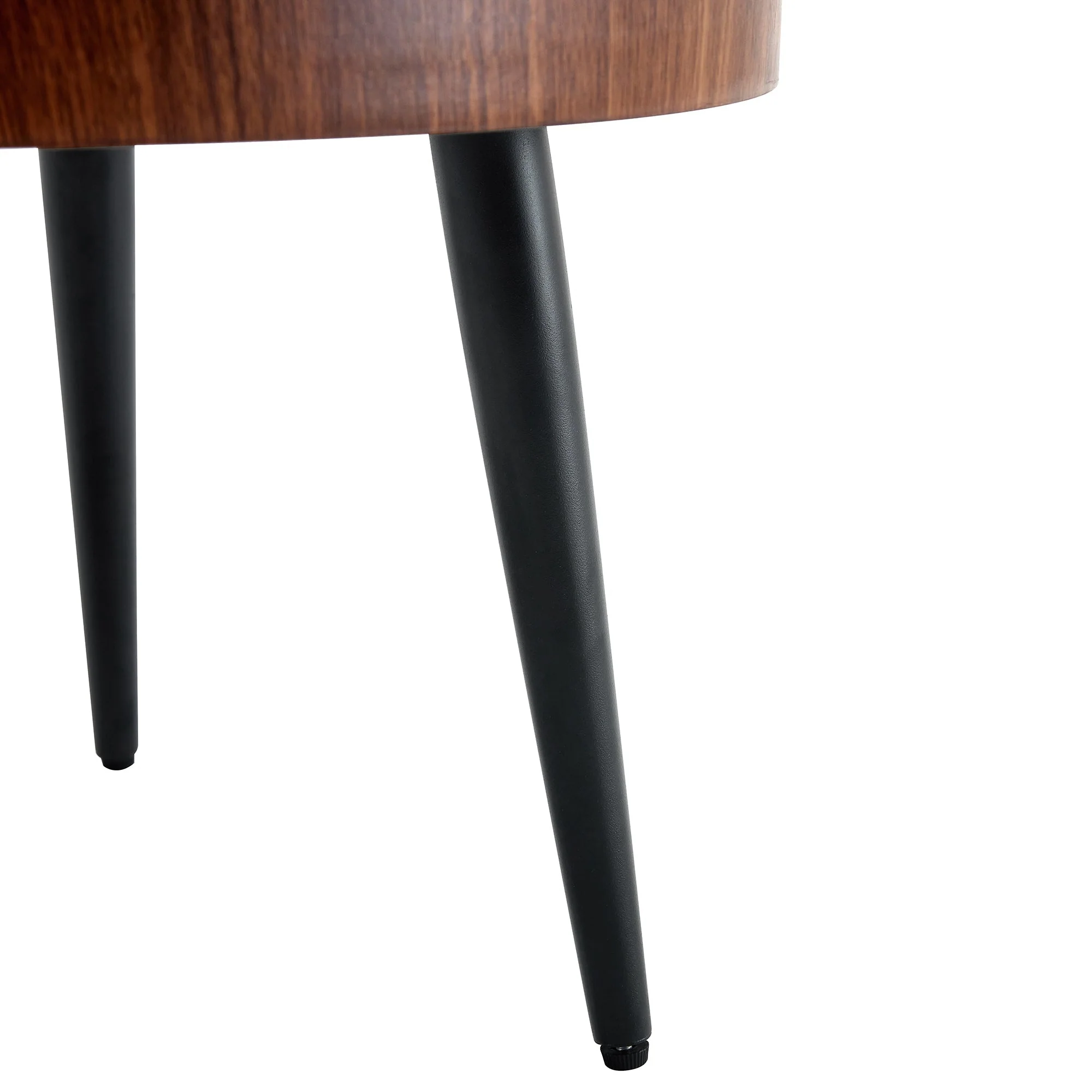 Modern Round Coffee Table - Walnut Pattern MDF And Black Metal Legs - Image 23