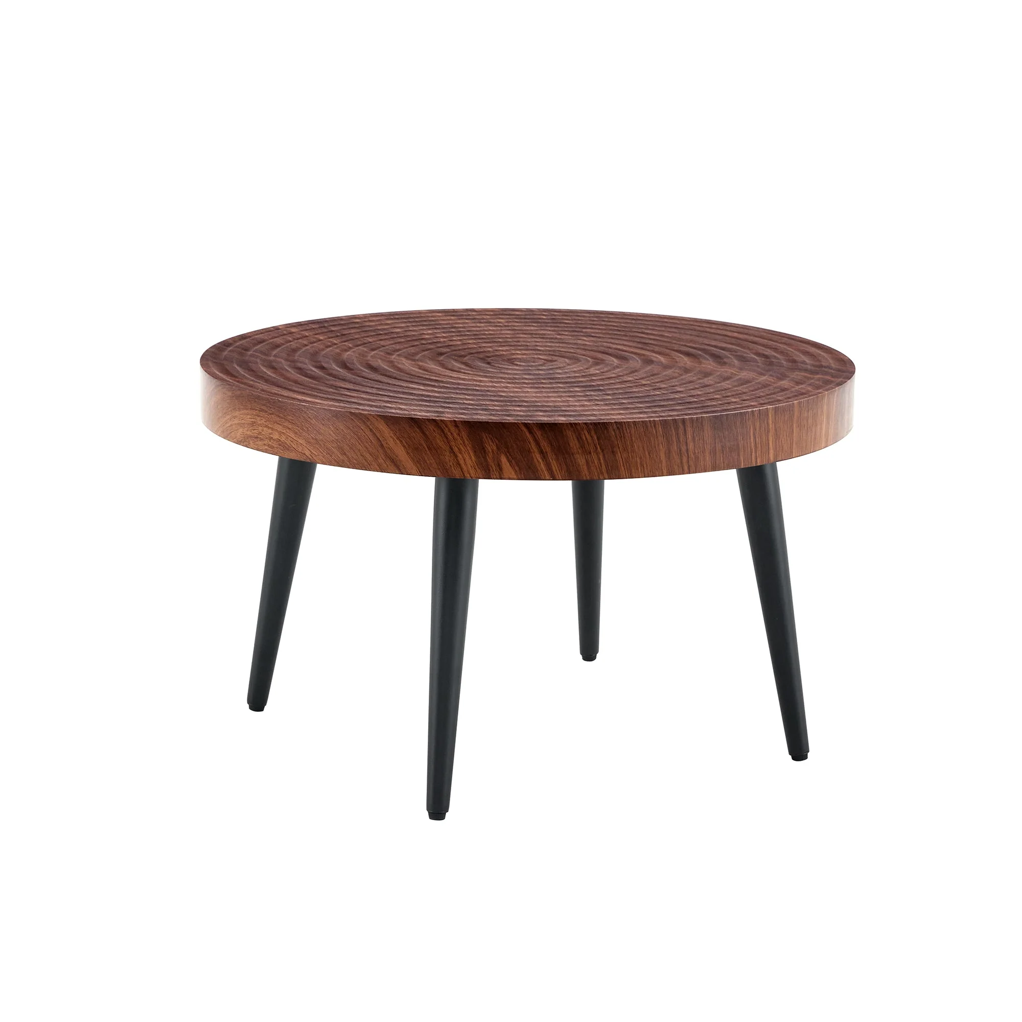Modern Round Coffee Table - Walnut Pattern MDF And Black Metal Legs - Image 27