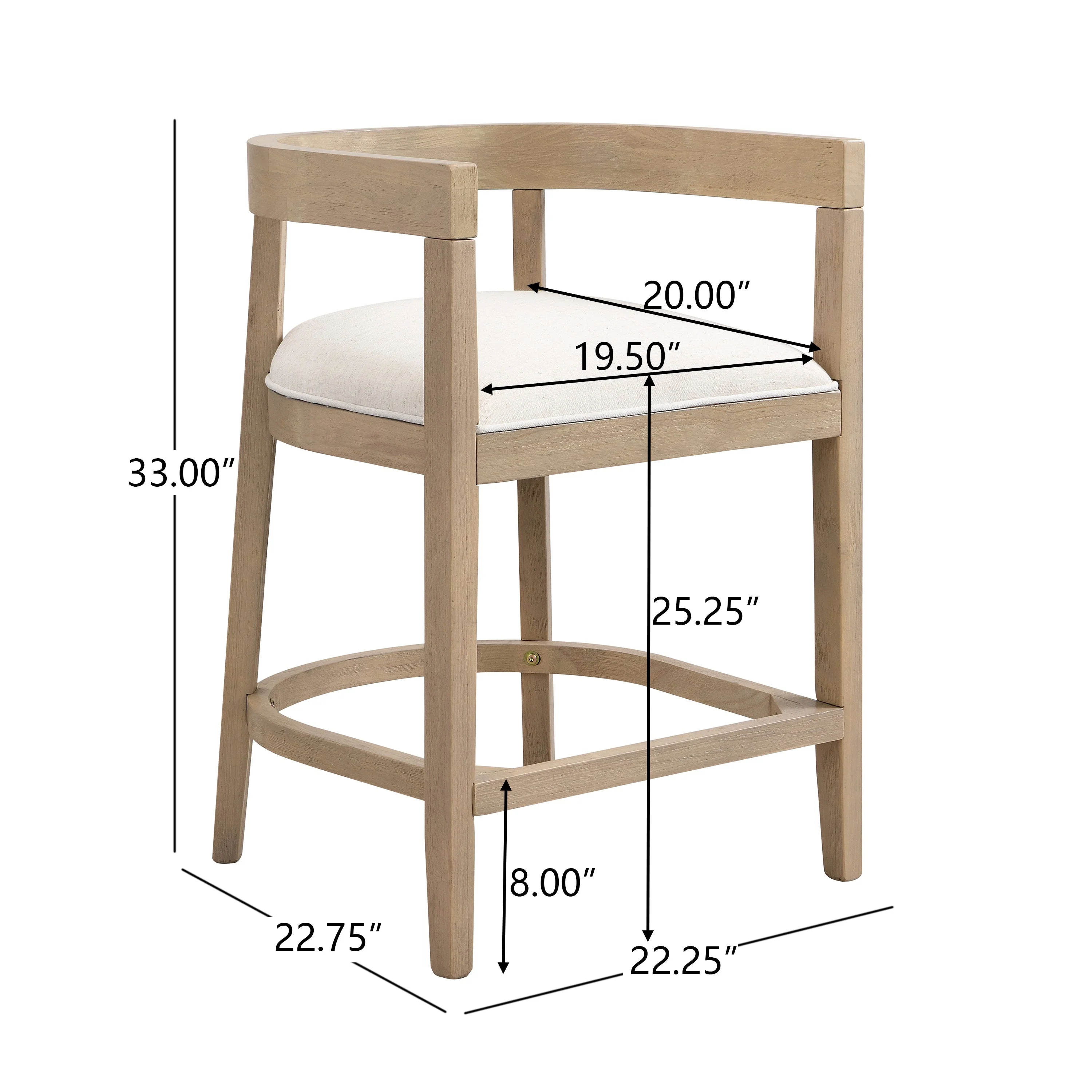 Modern Rubberwood Counter Stool Set of 2 with Upholstered Seats - Image 3