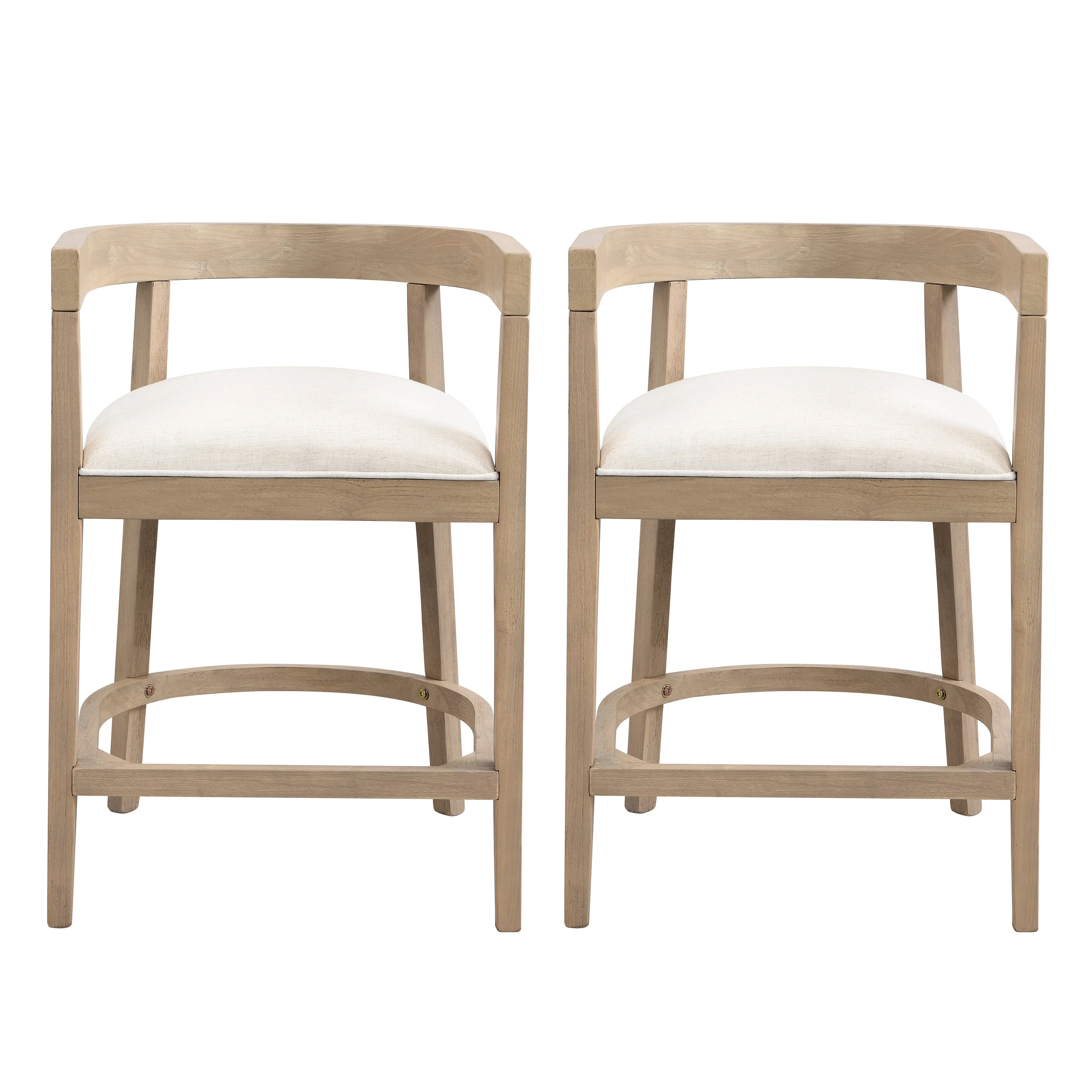 Modern Rubberwood Counter Stool Set of 2 with Upholstered Seats - Image 4