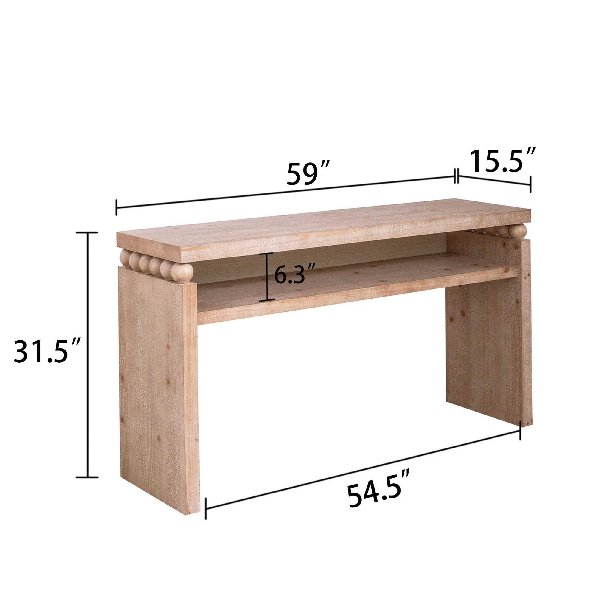 Modern Rustic Console Table – 59” Wood Entryway Table with Shelf & Decorative Bead Detail - Image 3