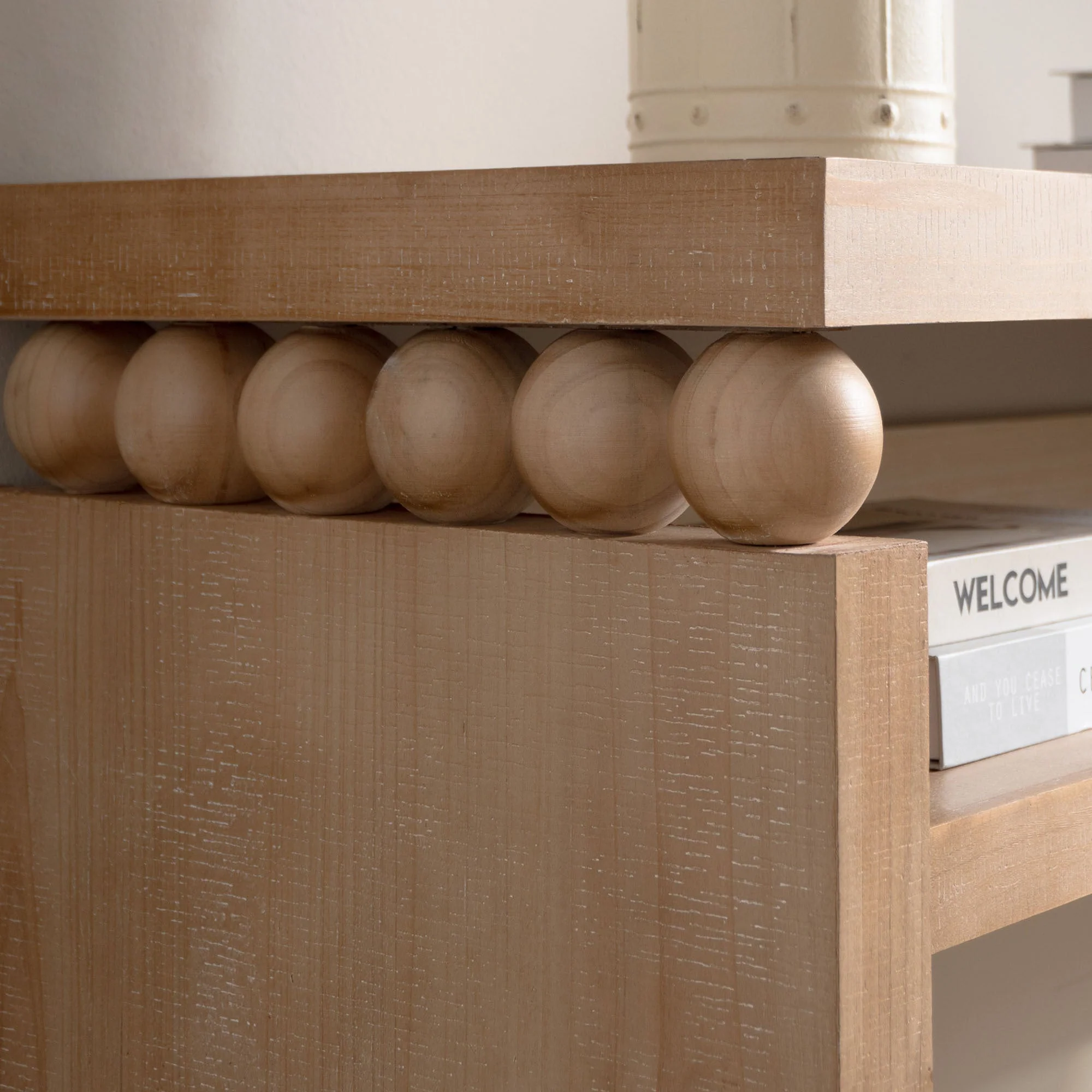 Modern Rustic Console Table – 59” Wood Entryway Table with Shelf & Decorative Bead Detail - Image 8