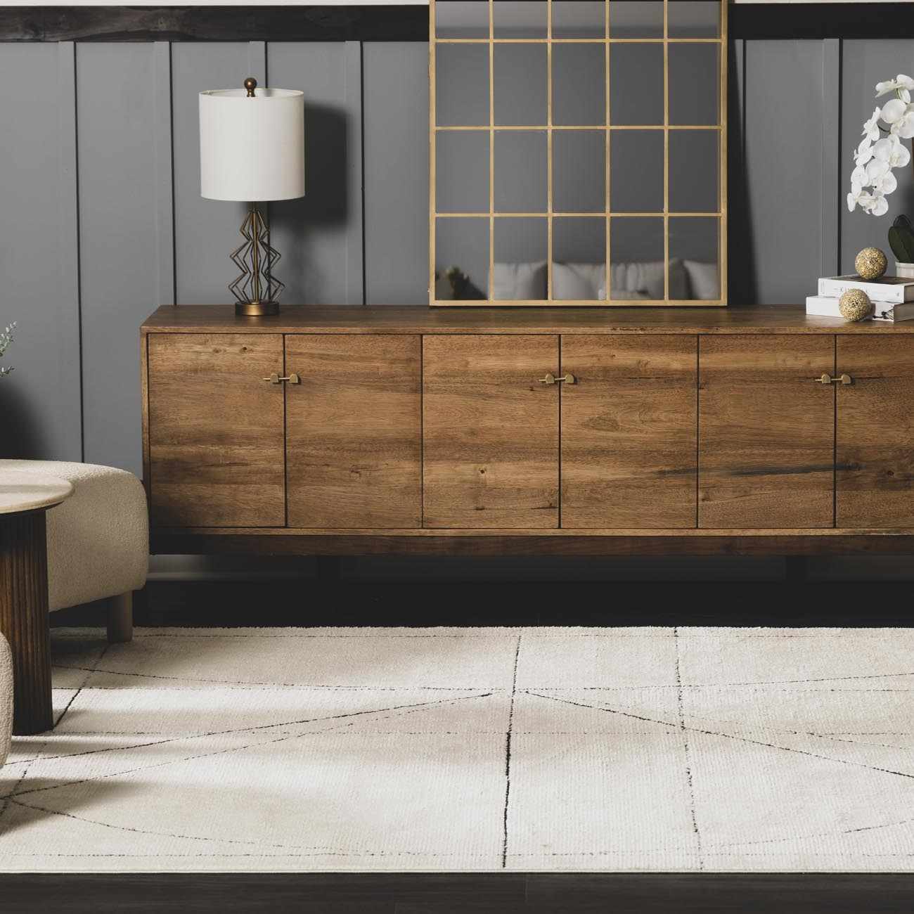 Modern Scandi High Pile Black/Ivory Architect V Area Rug - Image 2
