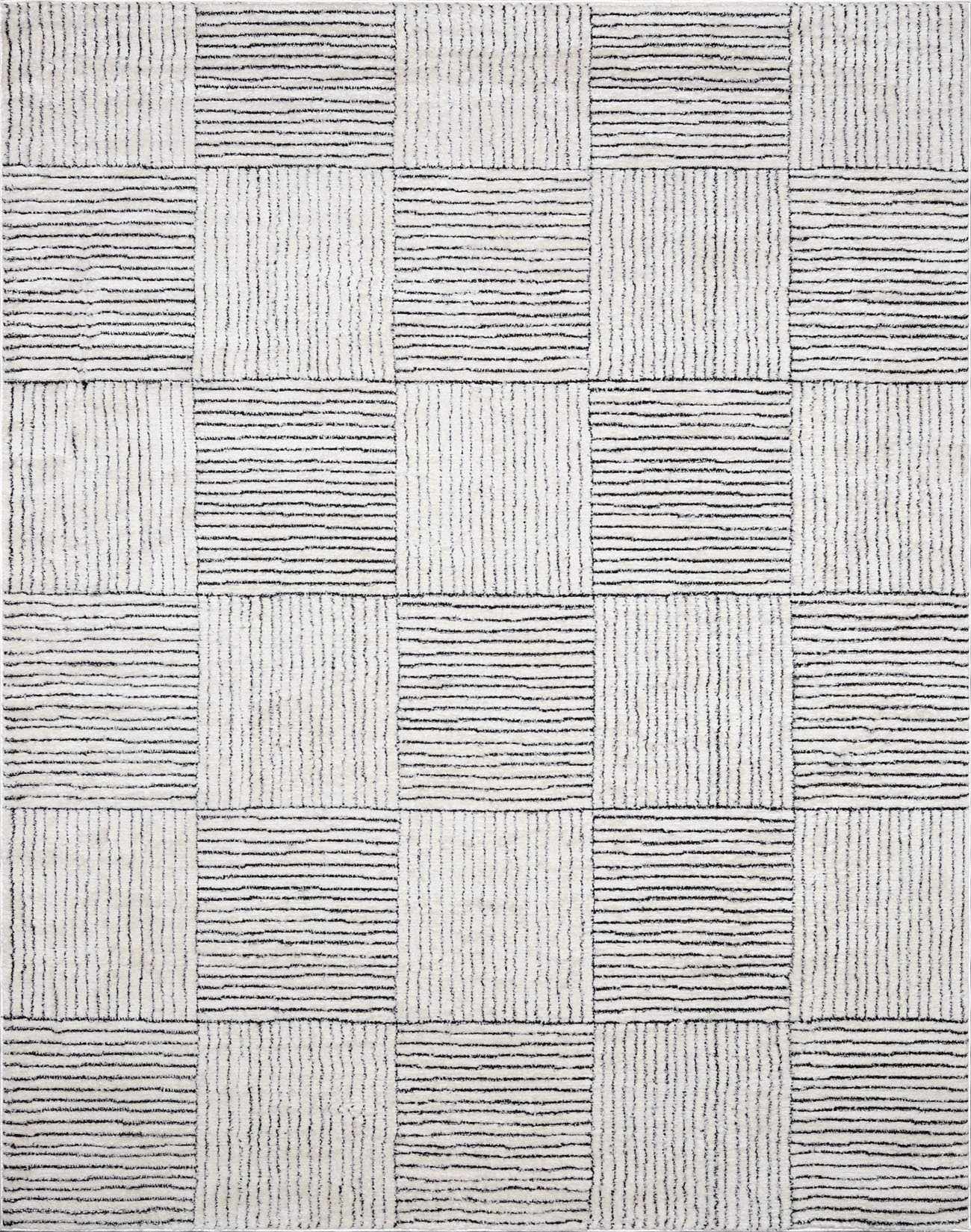 Modern Scandi High Pile Ivory/Black Architect I Area Rug