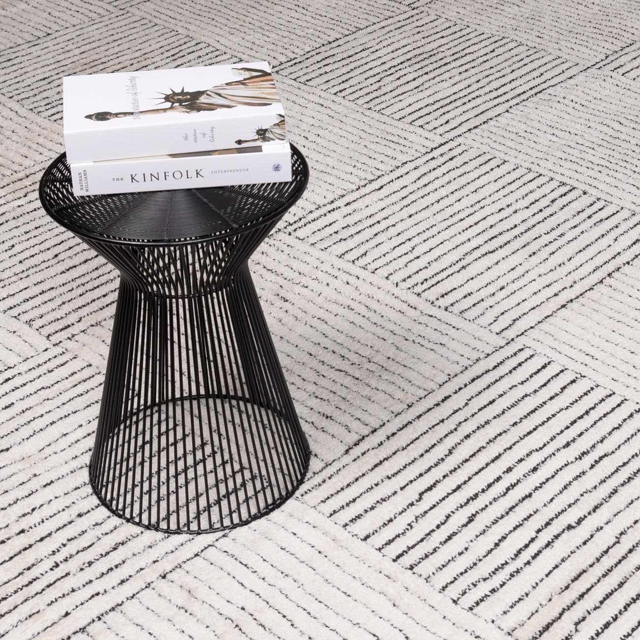 Modern Scandi High Pile Ivory/Black Architect I Area Rug - Image 13