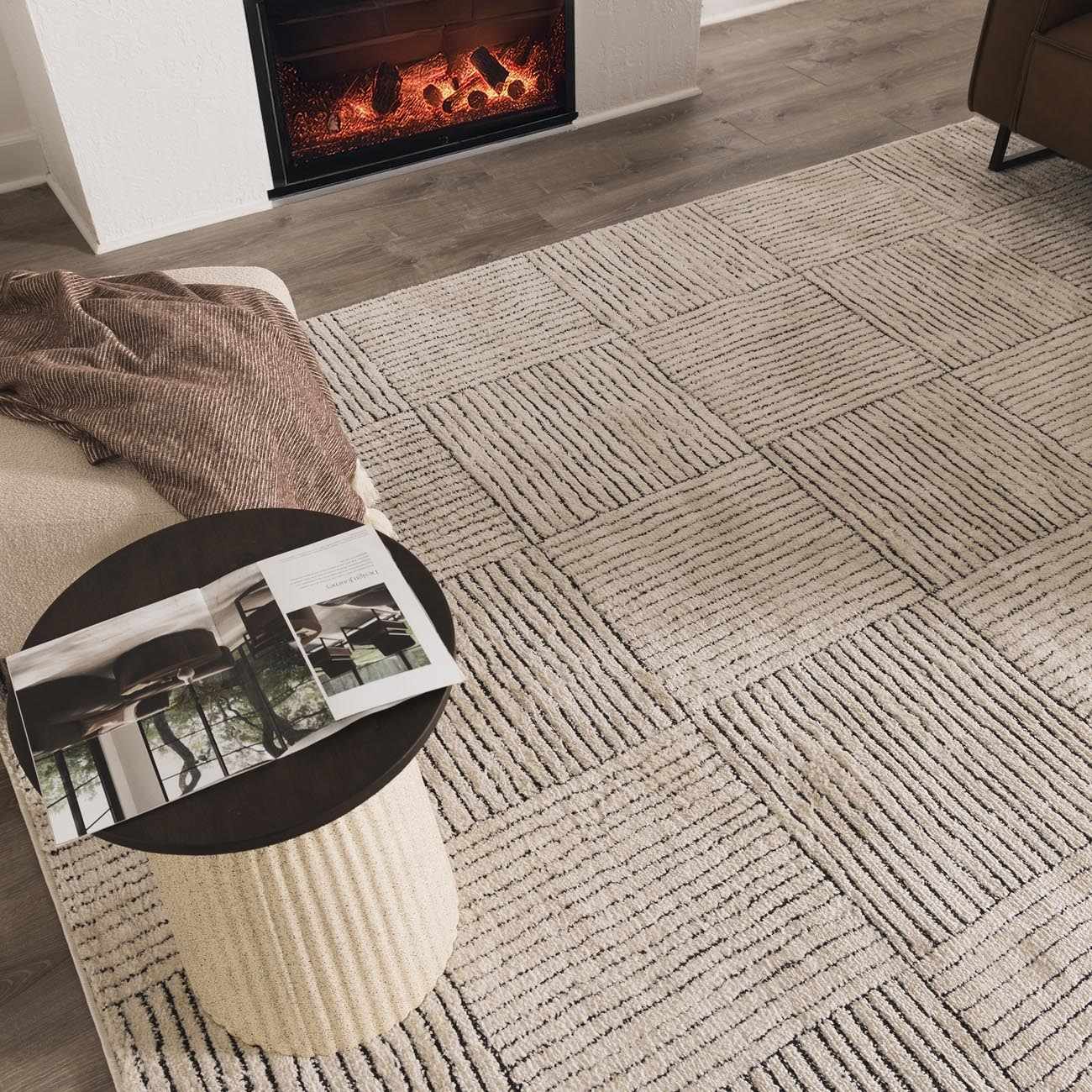 Modern Scandi High Pile Ivory/Black Architect I Area Rug - Image 3