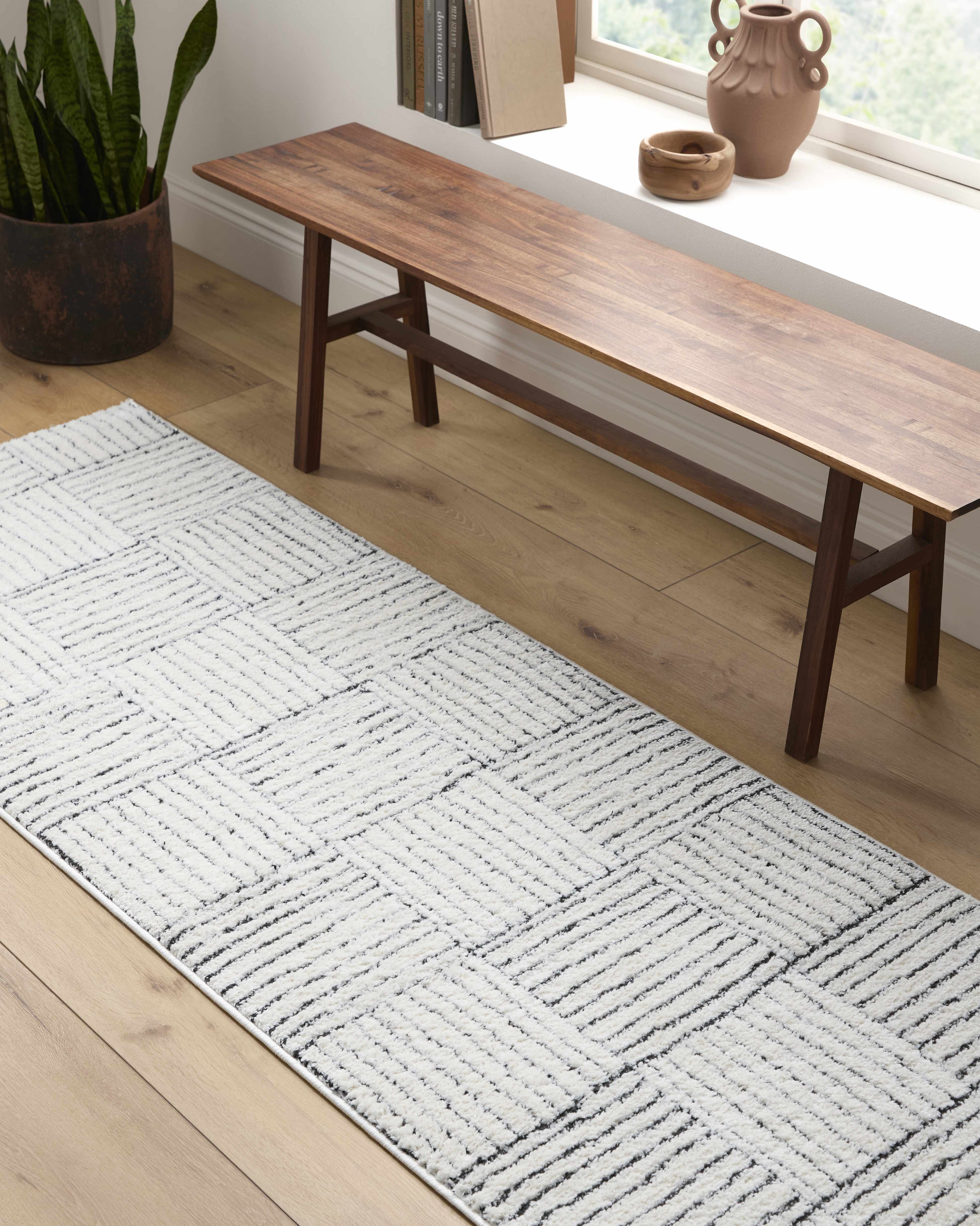 Modern Scandi High Pile Ivory/Black Architect I Area Rug - Image 4