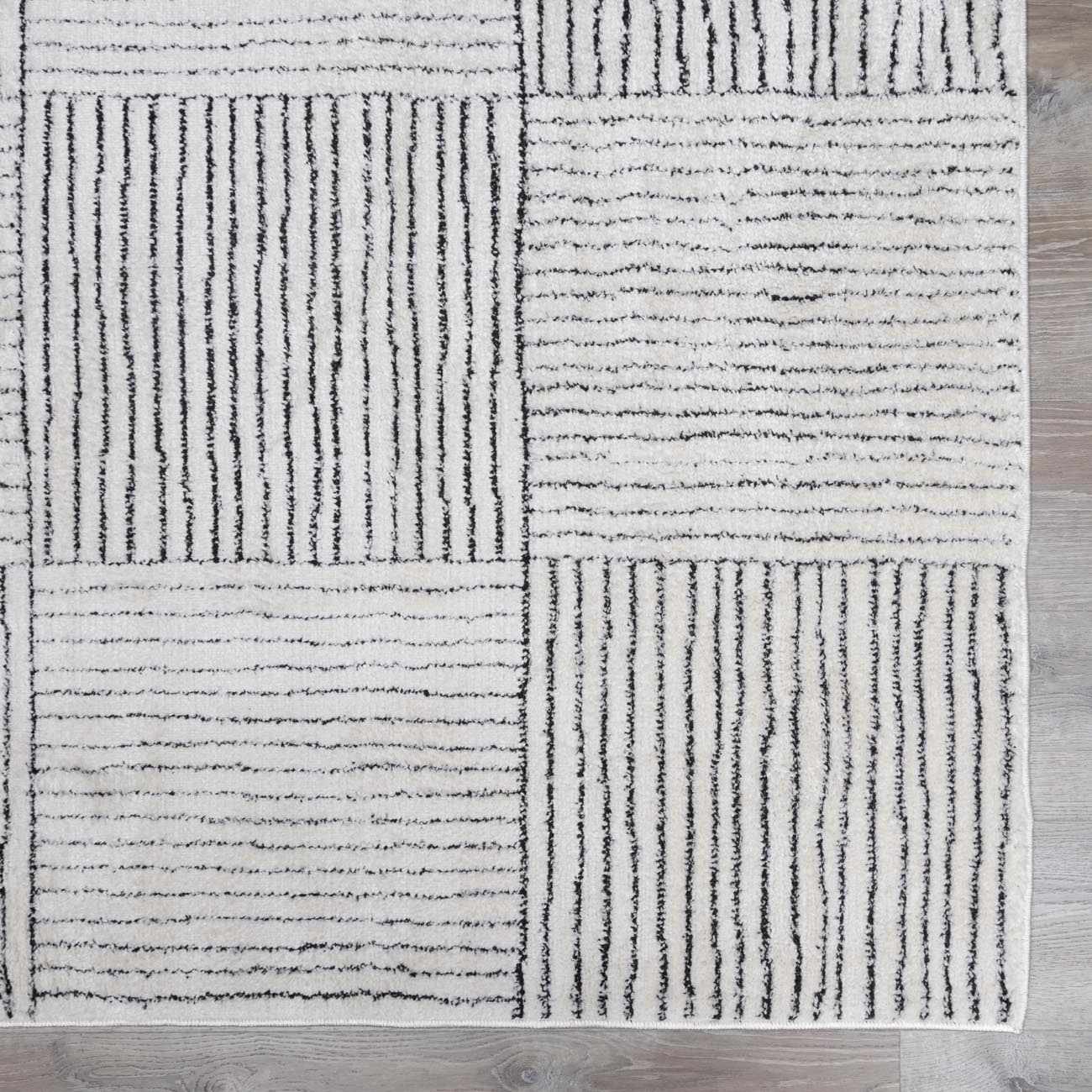 Modern Scandi High Pile Ivory/Black Architect I Area Rug - Image 7