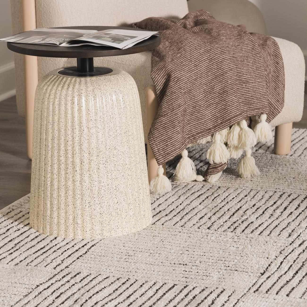 Modern Scandi High Pile Ivory/Black Architect I Area Rug - Image 8