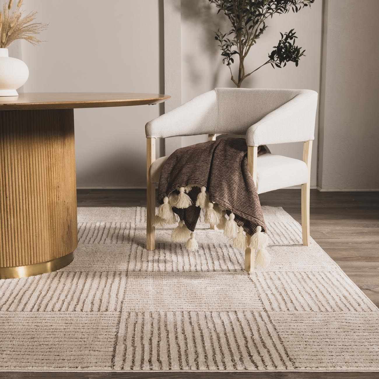 Modern Scandi High Pile Ivory/Dark Brown Architect II Area Rug - Image 3