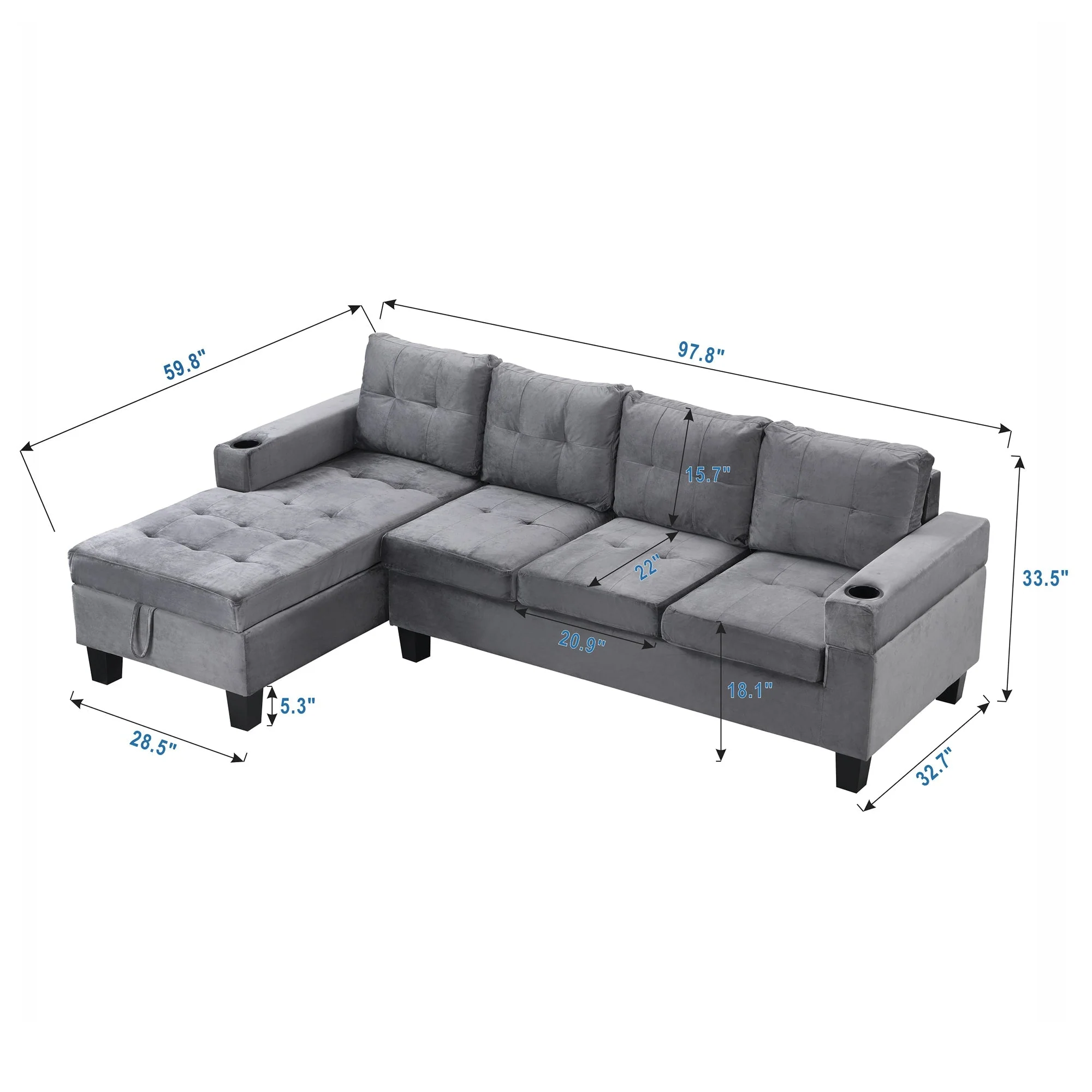 Modern Sectional Sofa Set with L Shape Chaise Lounge - Image 3