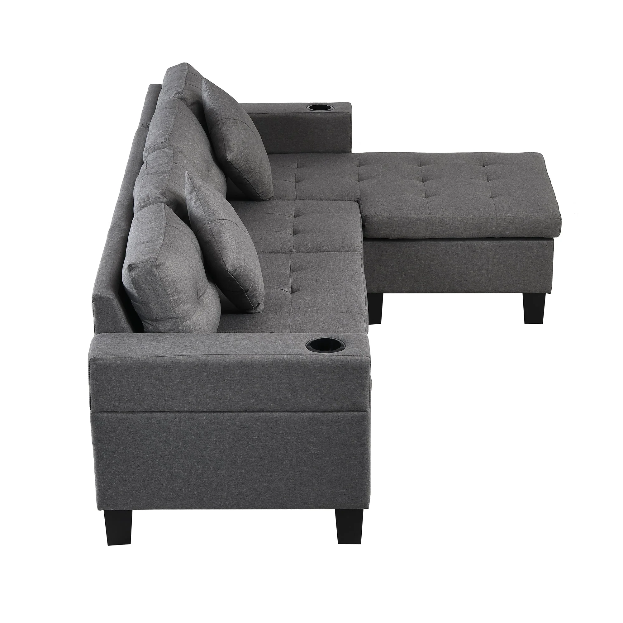 Modern Sectional Sofa Set with L Shape Chaise Lounge and Cup Holders - Image 13
