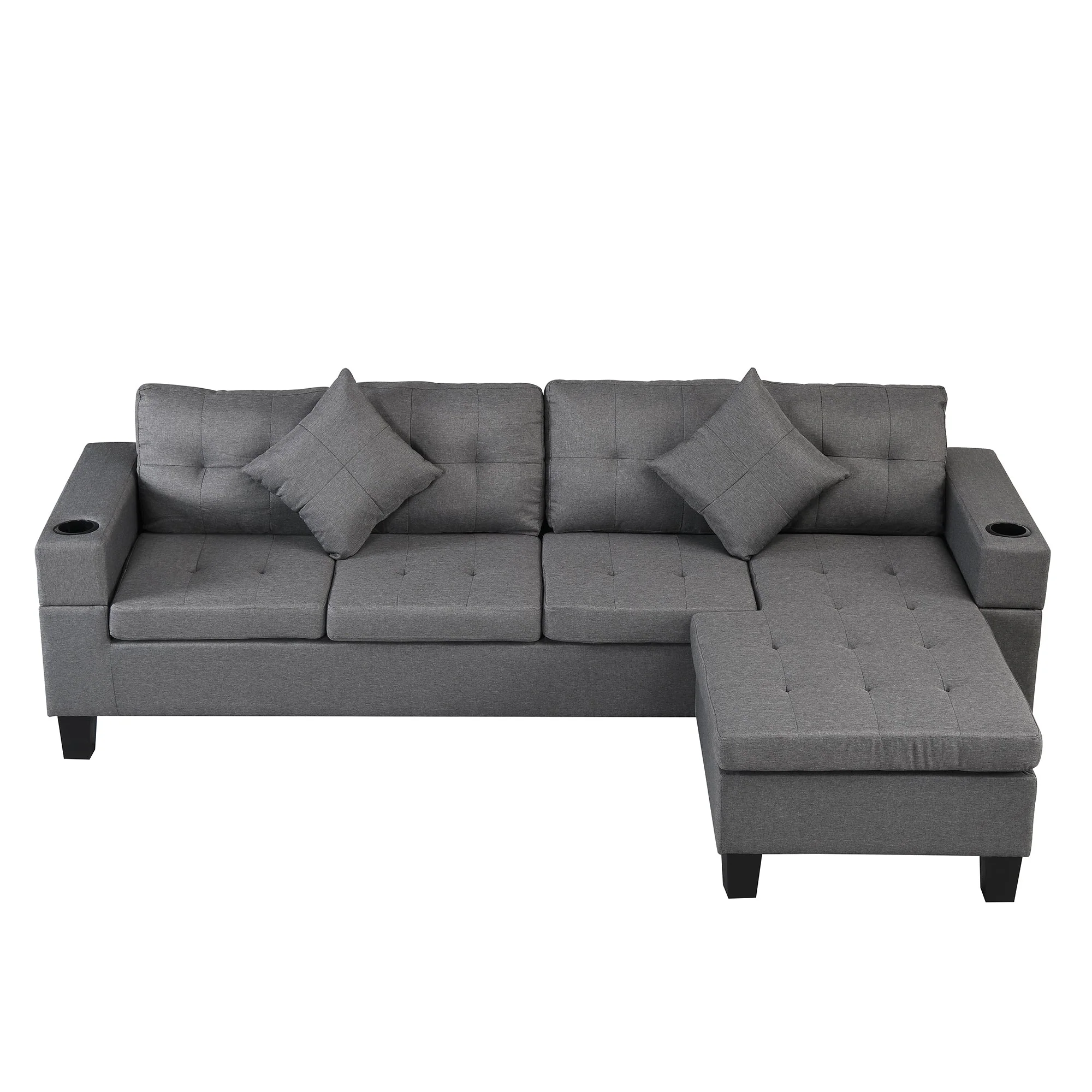 Modern Sectional Sofa Set with L Shape Chaise Lounge and Cup Holders - Image 4