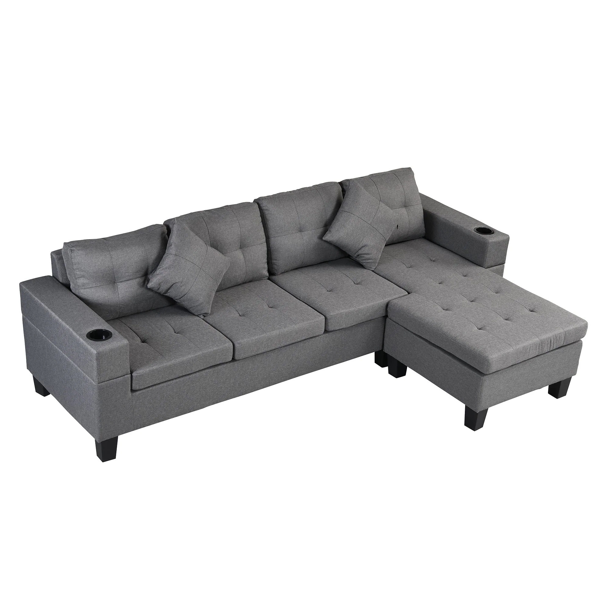 Modern Sectional Sofa Set with L Shape Chaise Lounge and Cup Holders - Image 5