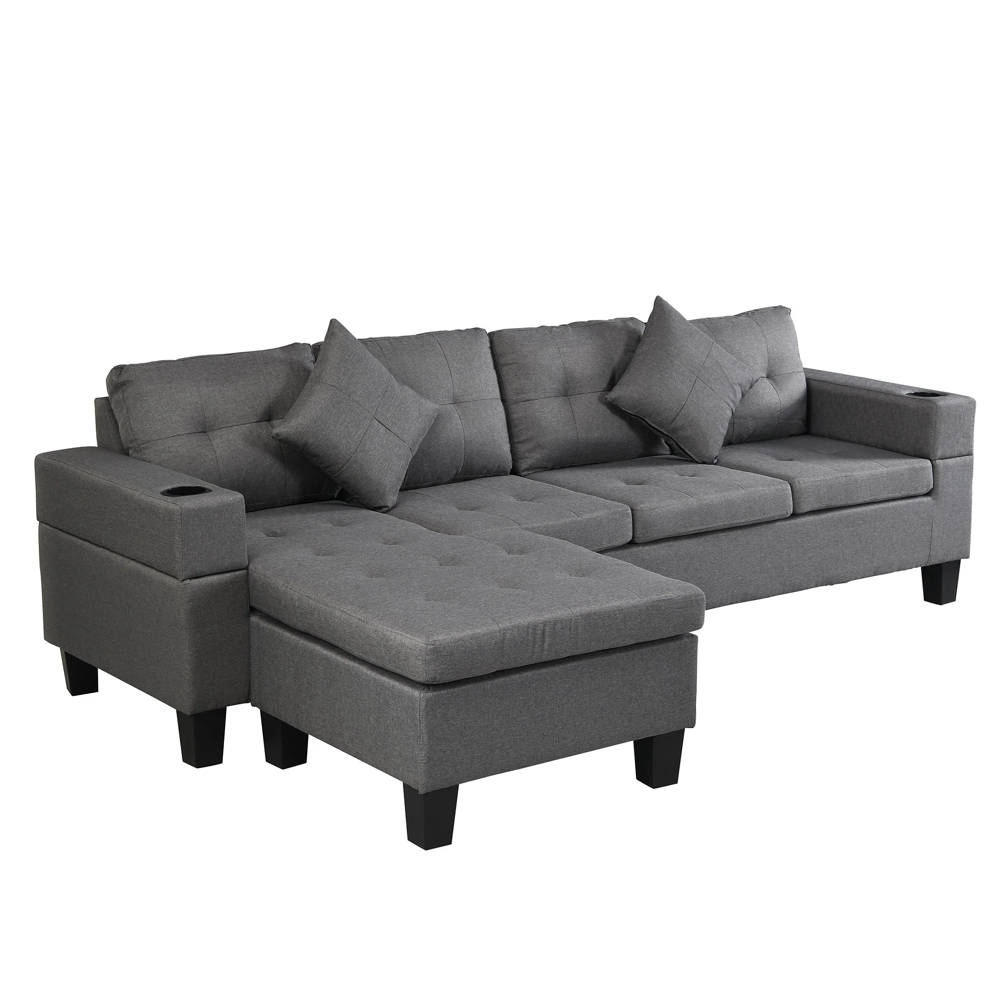 Modern Sectional Sofa Set with L Shape Chaise Lounge and Cup Holders - Image 6