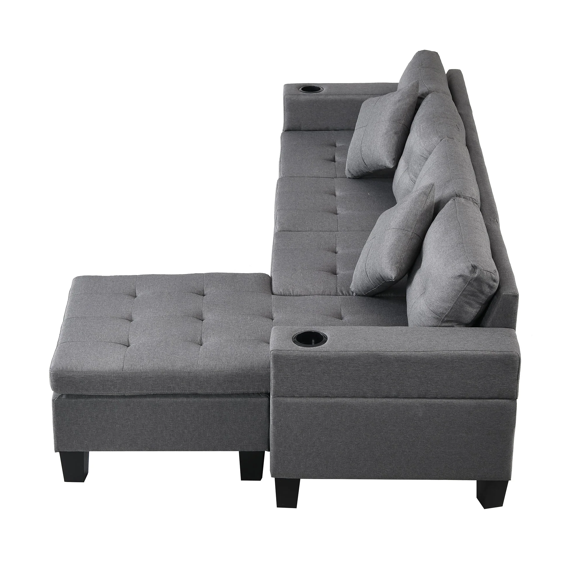 Modern Sectional Sofa Set with L Shape Chaise Lounge and Cup Holders - Image 8