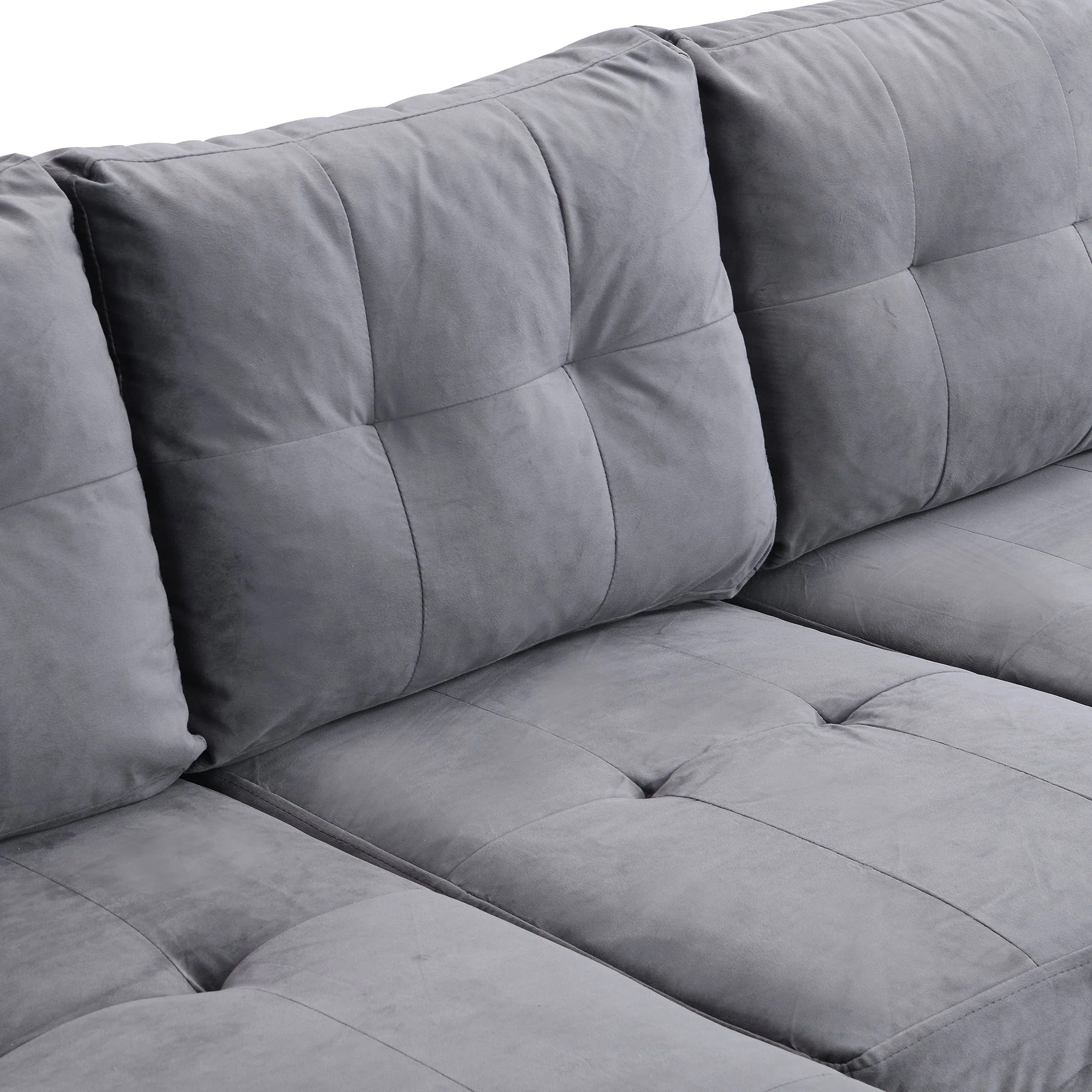 Modern Sectional Sofa Set with L Shape Chaise Lounge and Storage in Grey Velvet Fabric - Image 11