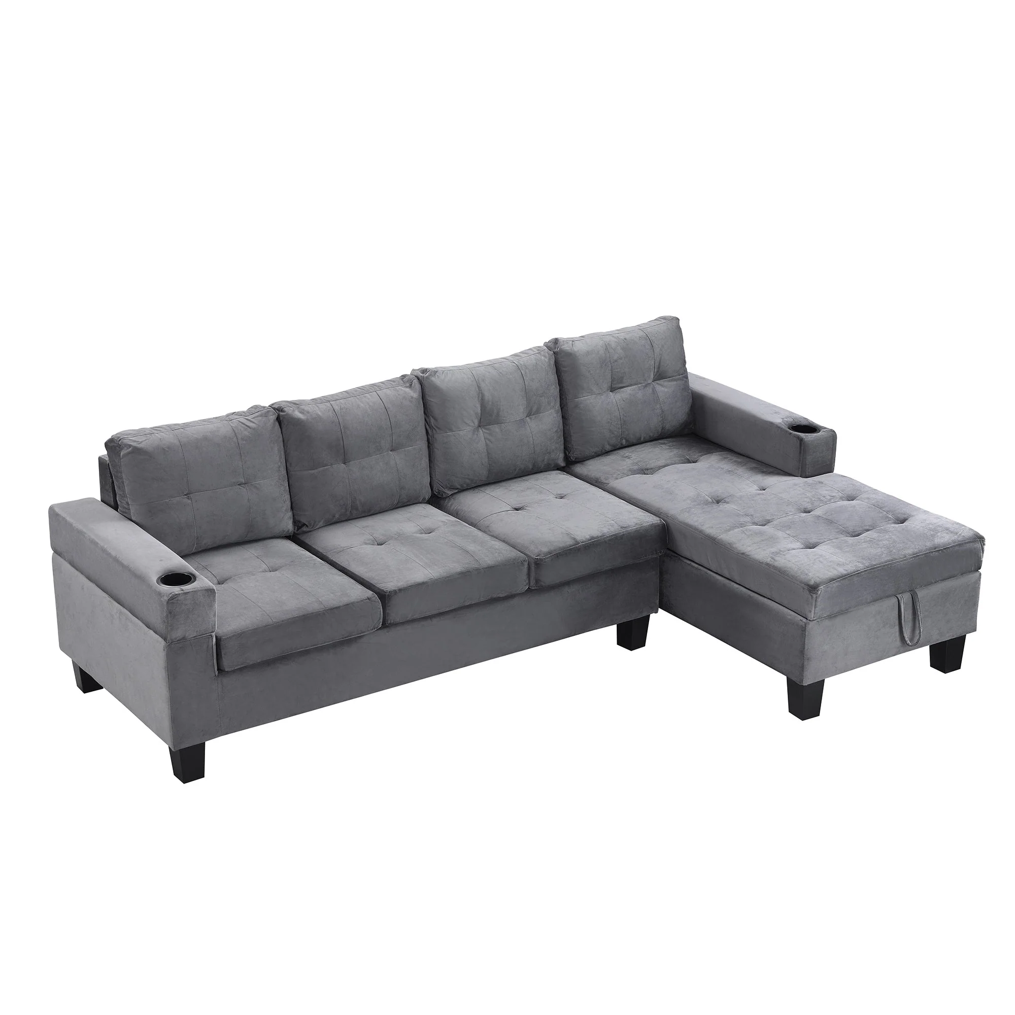 Modern Sectional Sofa Set with L Shape Chaise Lounge and Storage in Grey Velvet Fabric - Image 6
