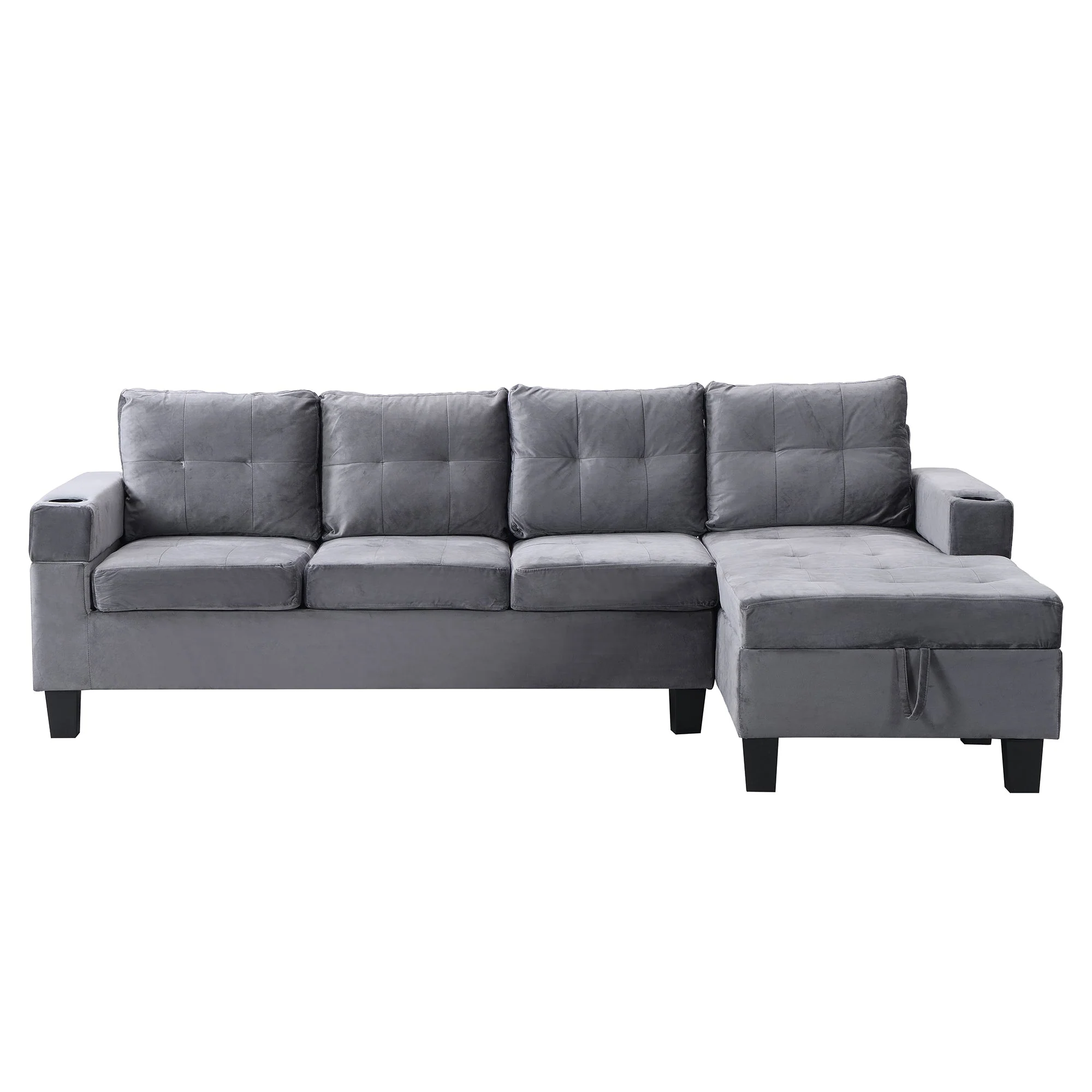 Modern Sectional Sofa Set with L Shape Chaise Lounge and Storage in Grey Velvet Fabric - Image 7