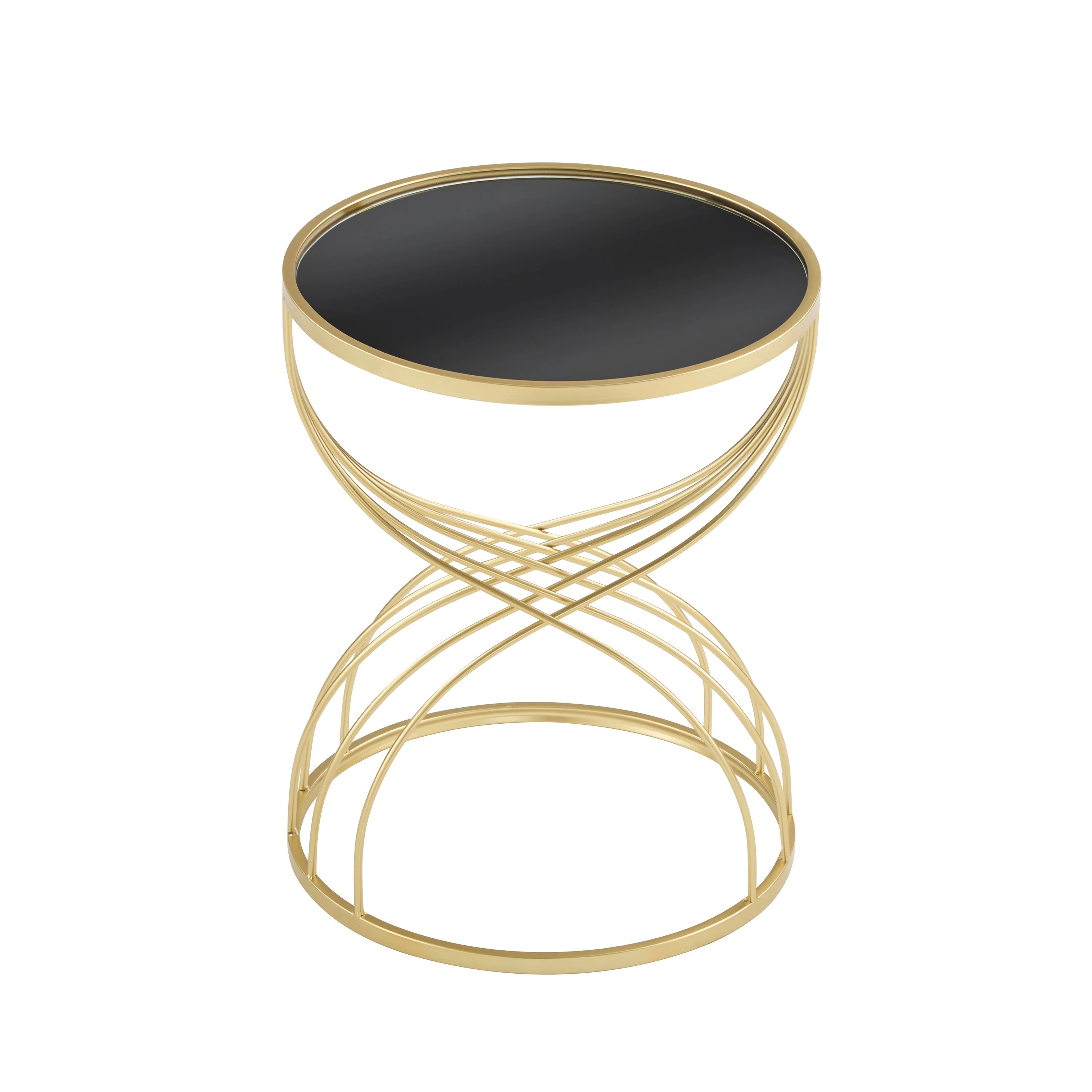 Modern Side Table with Golden Metal Frame and Black Mirror Top - Image 10