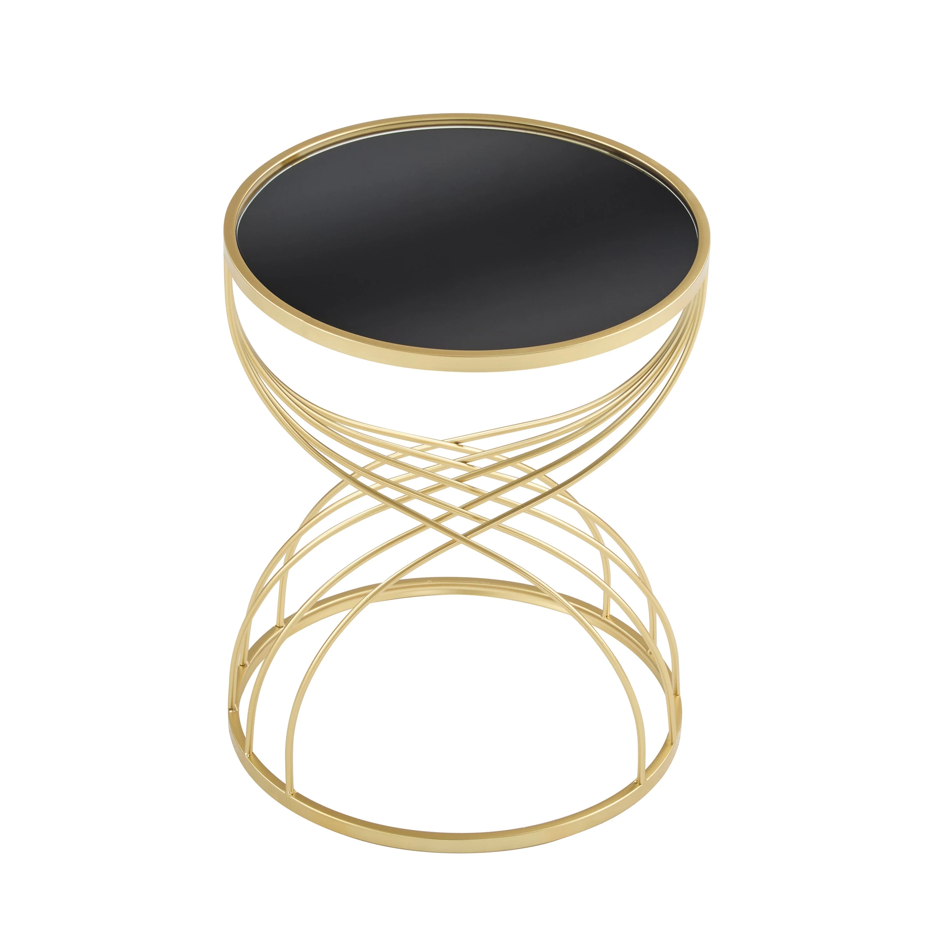Modern Side Table with Golden Metal Frame and Black Mirror Top - Image 12