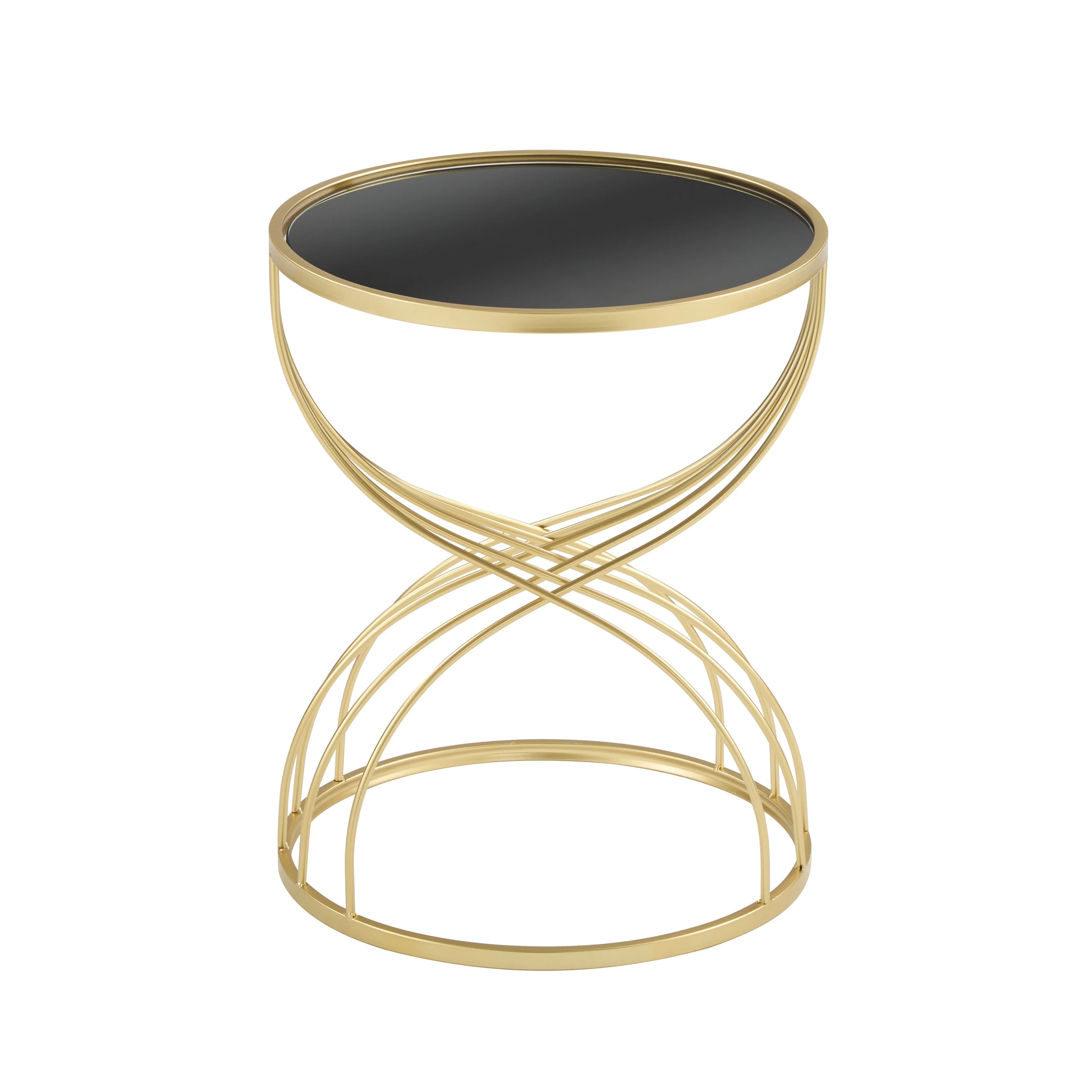 Modern Side Table with Golden Metal Frame and Black Mirror Top - Image 14