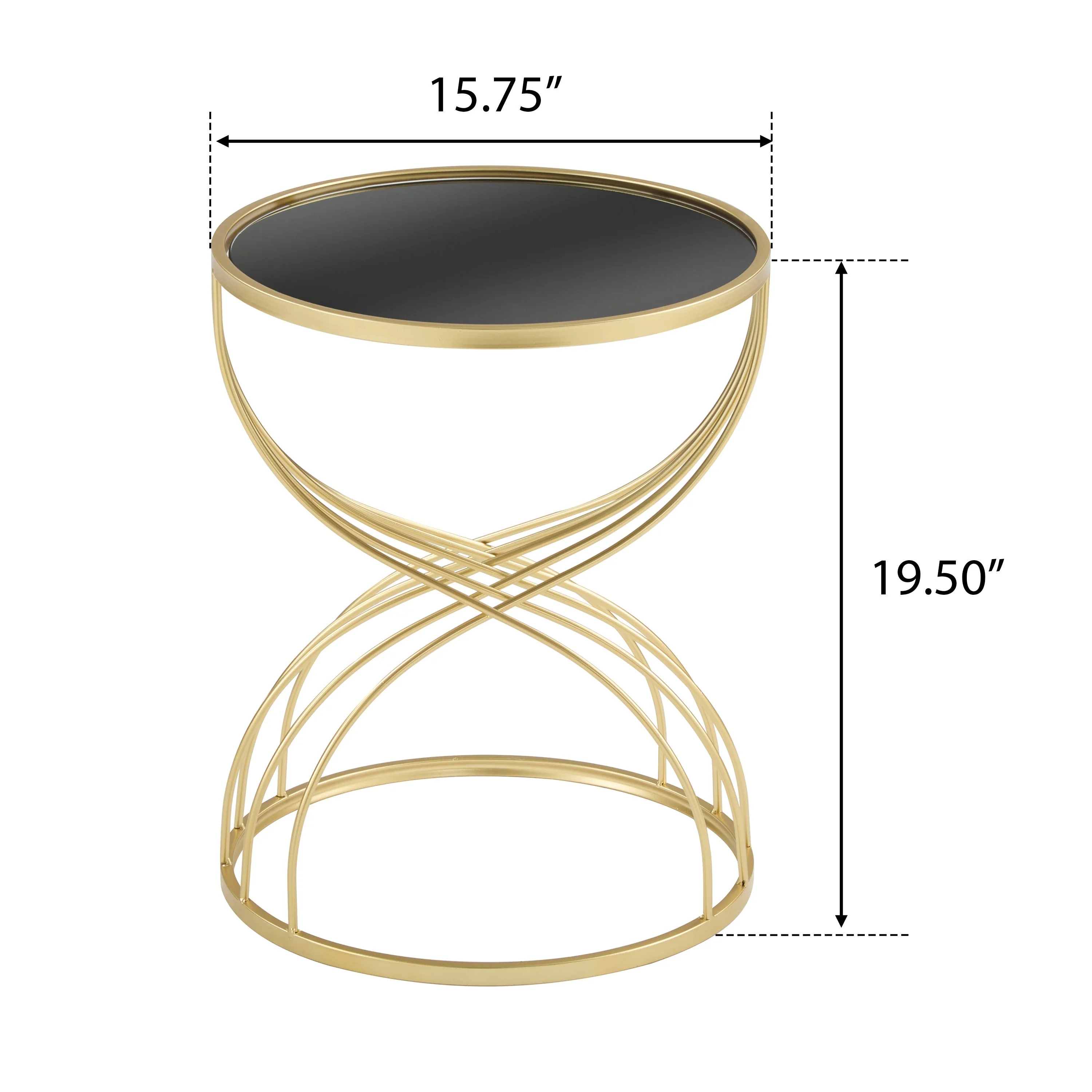 Modern Side Table with Golden Metal Frame and Black Mirror Top - Image 4
