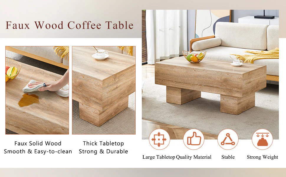 Modern Simple Light Wood Texture Coffee Table - Image 12