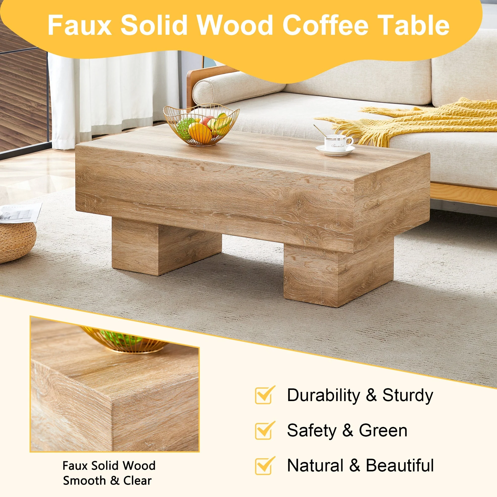 Modern Simple Light Wood Texture Coffee Table - Image 6