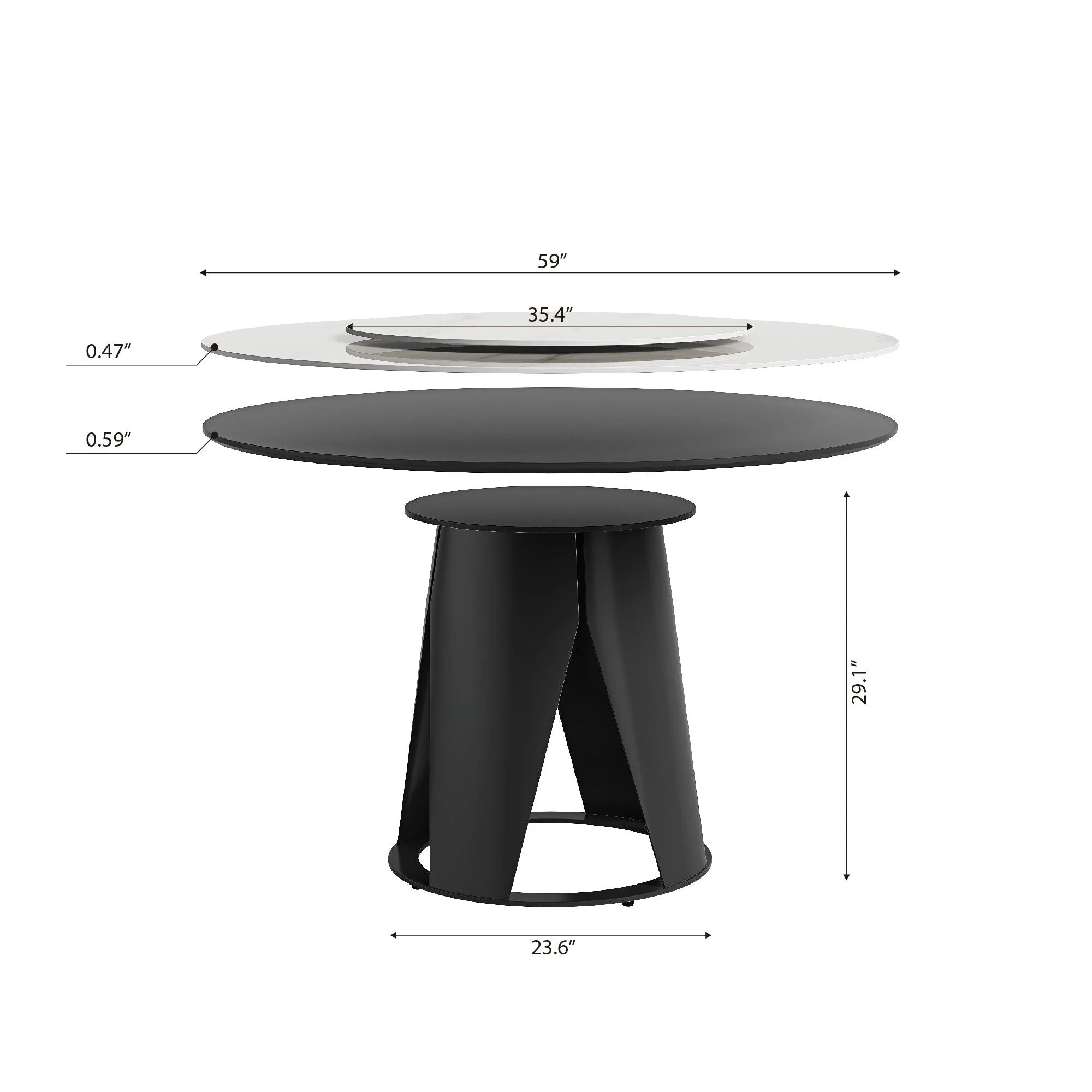 Modern Sintered Stone Dining Table With Round Turntable And Metal Pedestal - White - Image 4