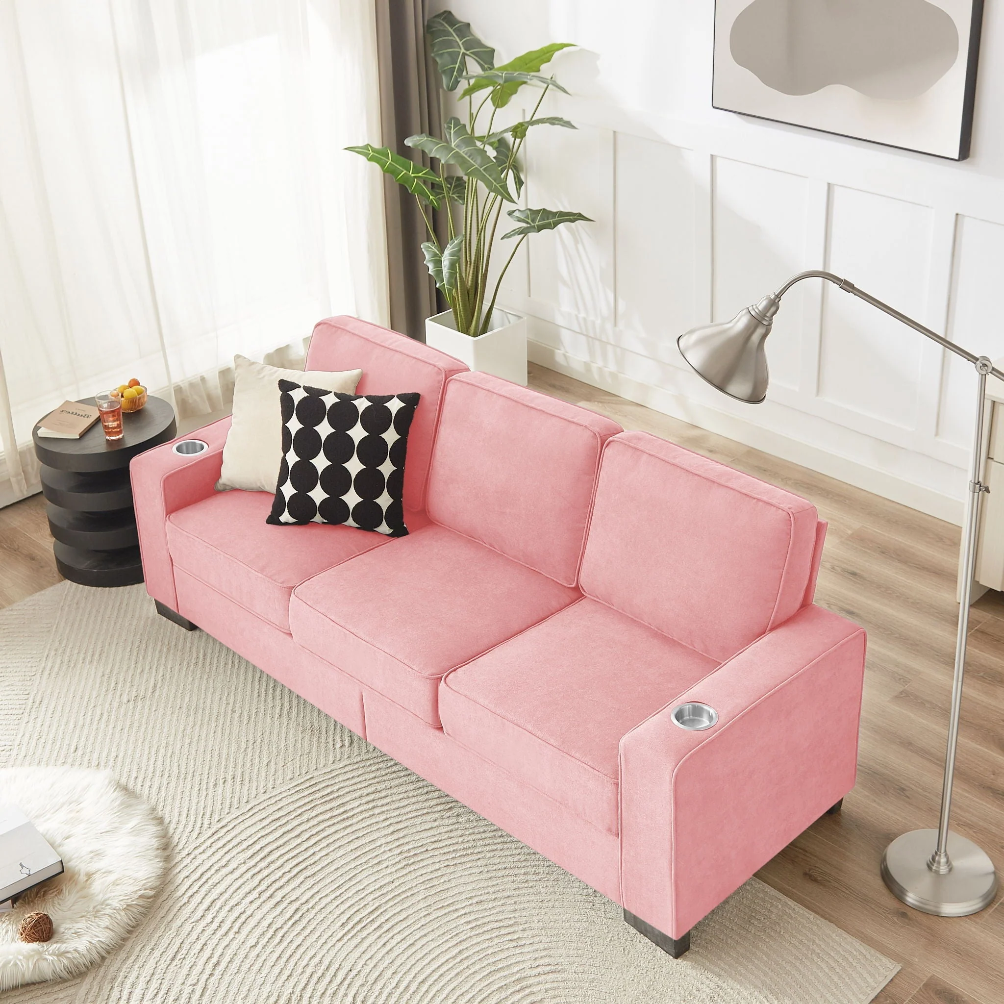 Modern Snowfleece Fabric 3 Seater Sofa With Cup Holder - Image 10