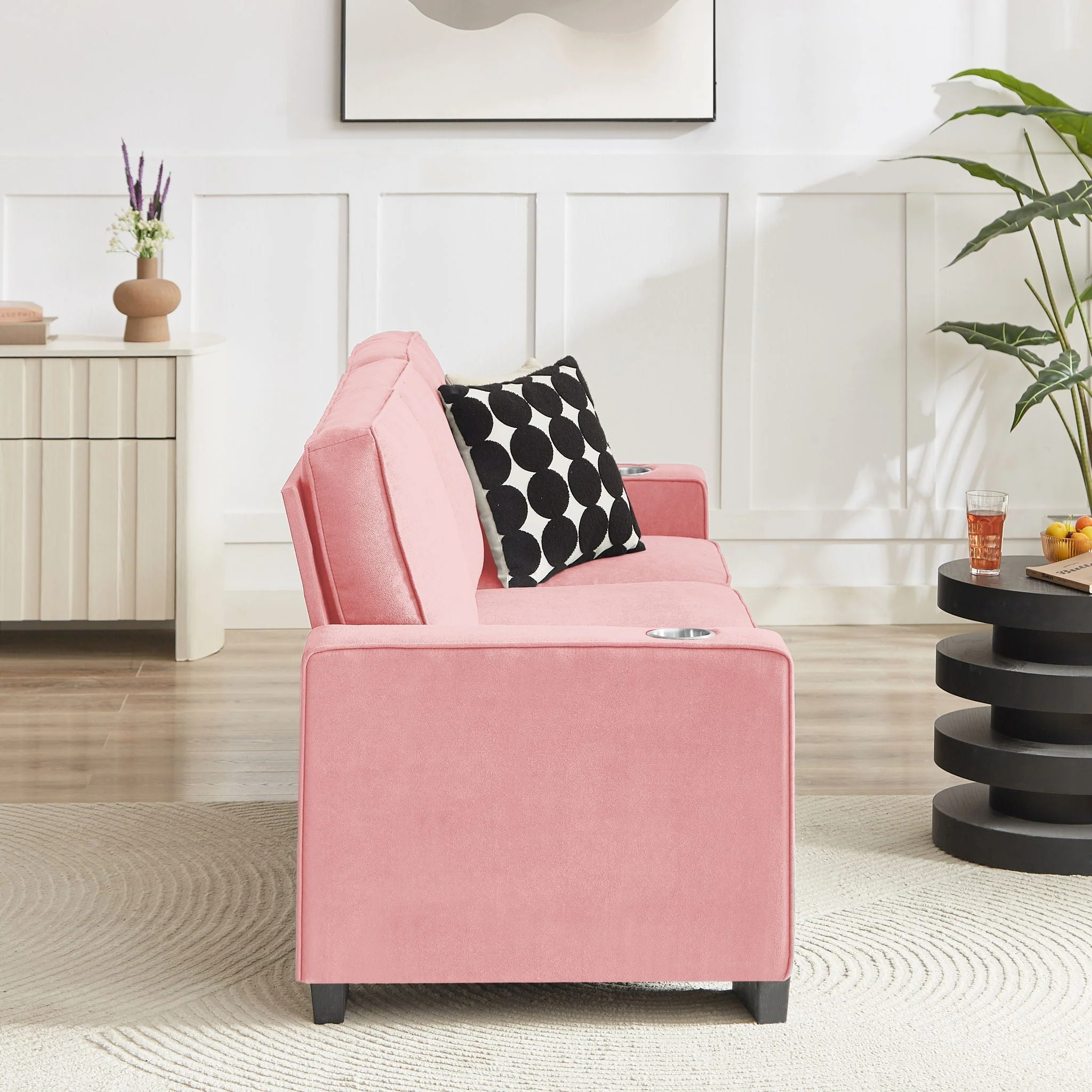 Modern Snowfleece Fabric 3 Seater Sofa With Cup Holder - Image 12