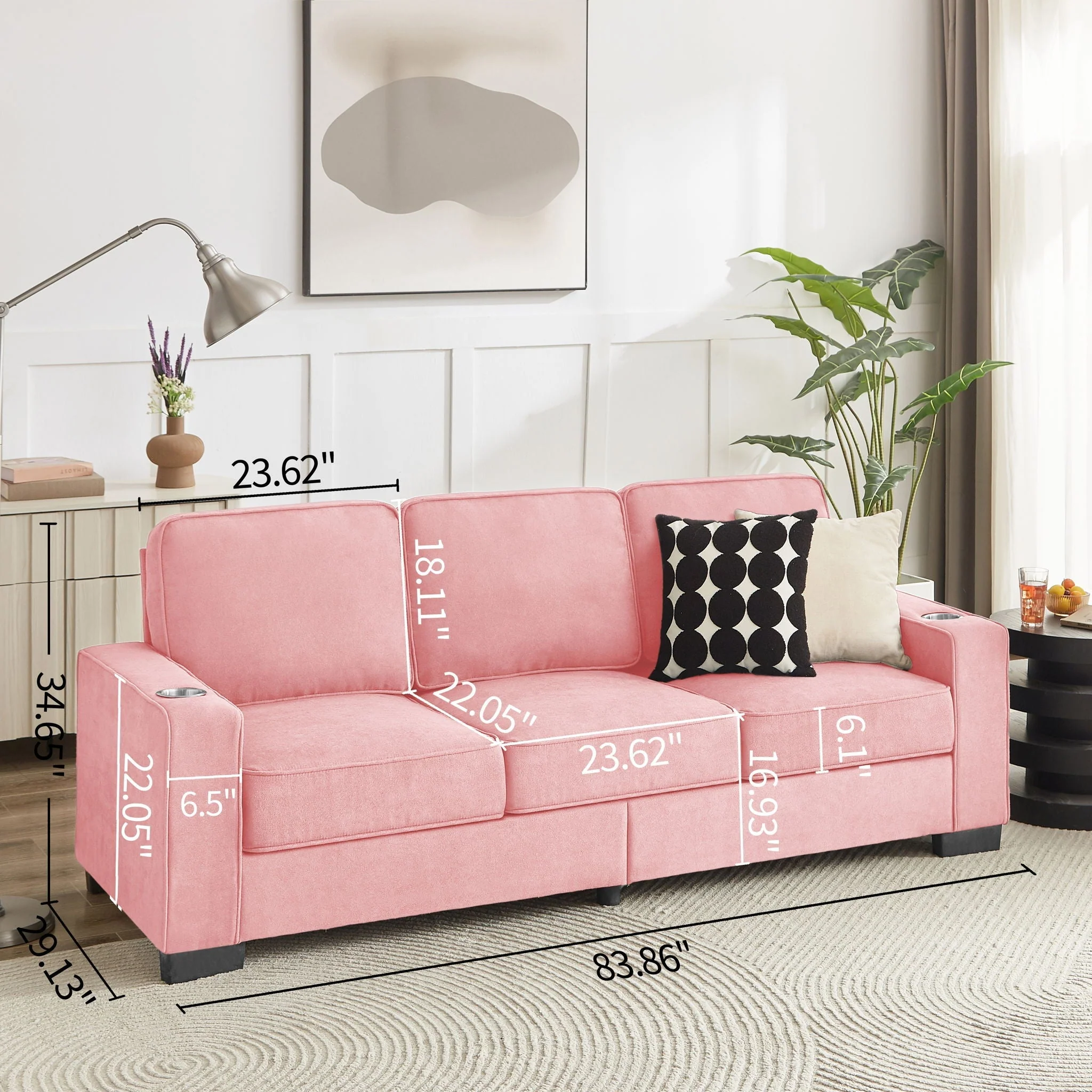 Modern Snowfleece Fabric 3 Seater Sofa With Cup Holder - Image 13
