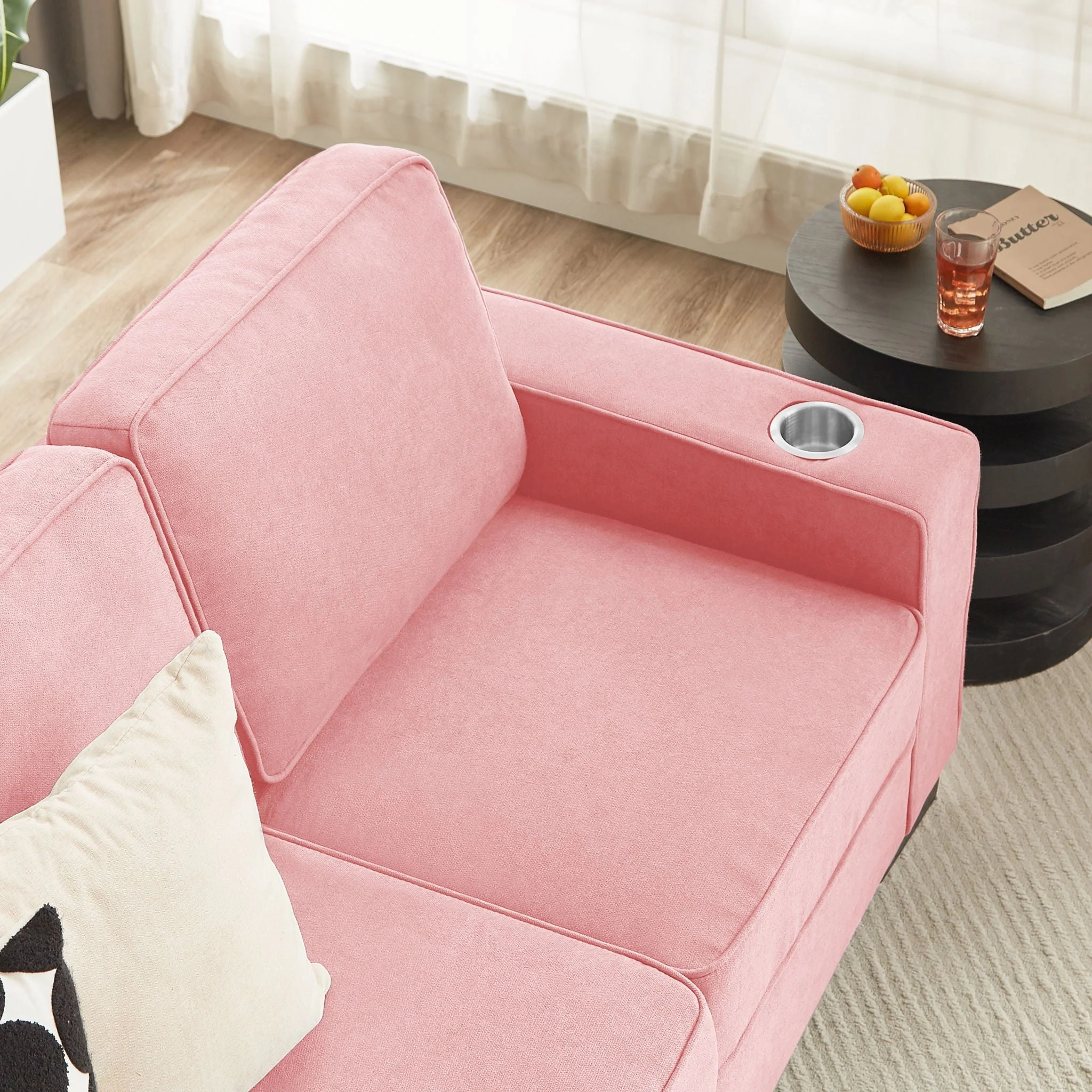 Modern Snowfleece Fabric 3 Seater Sofa With Cup Holder - Image 14