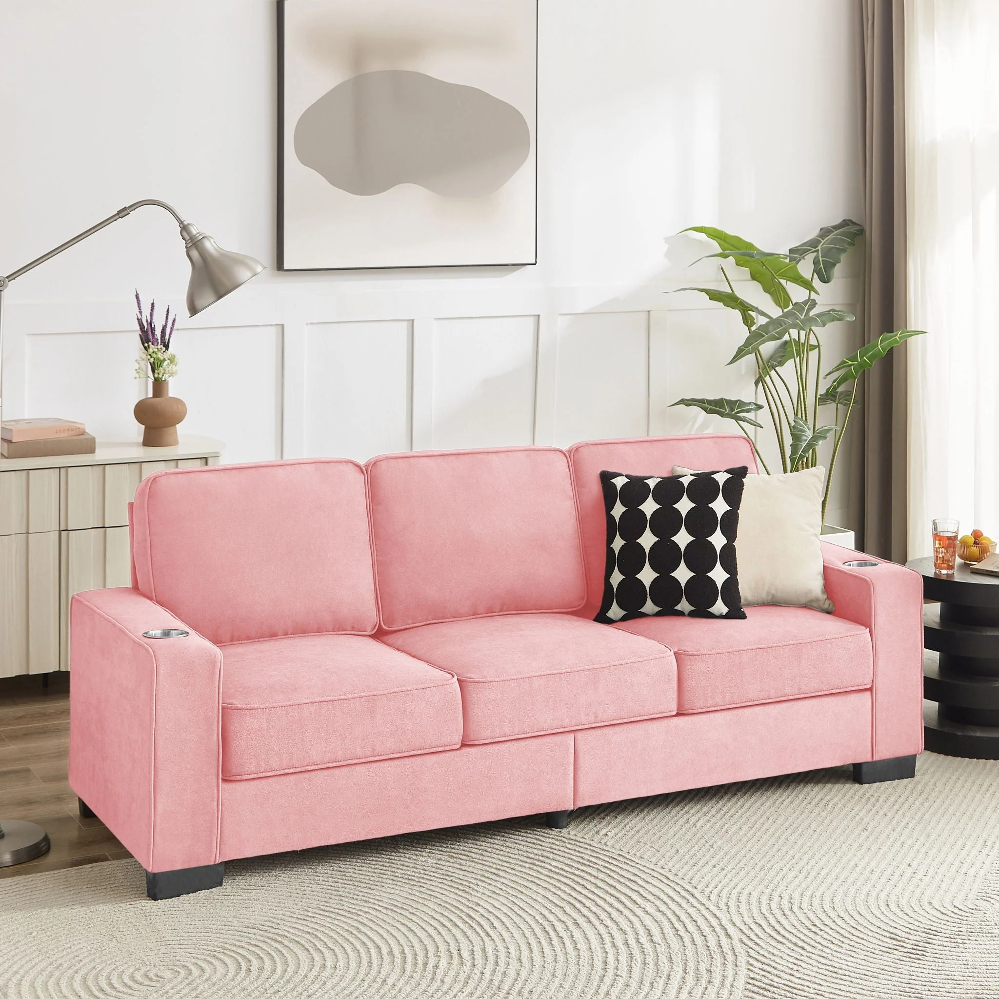 Modern Snowfleece Fabric 3 Seater Sofa With Cup Holder - Image 15