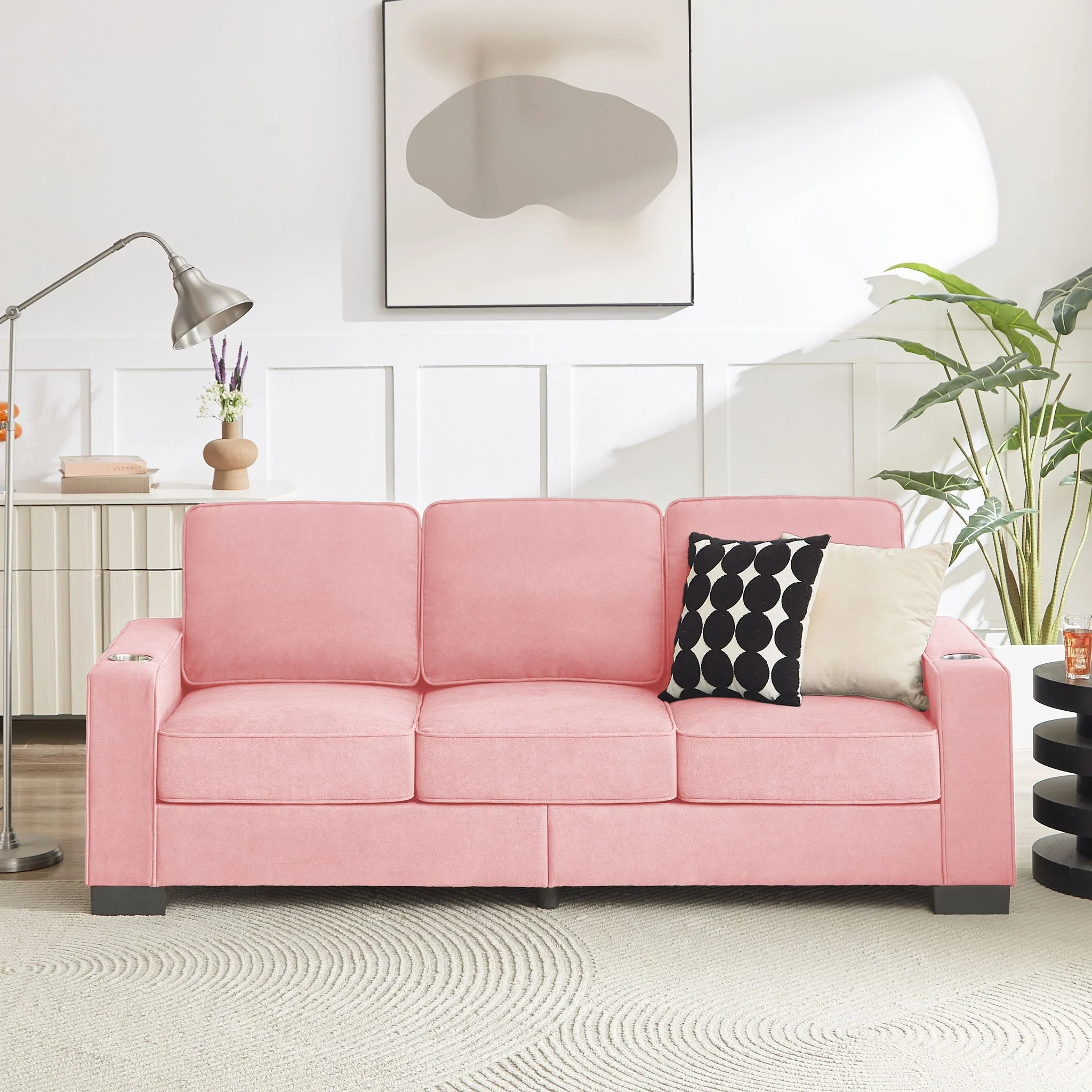 Modern Snowfleece Fabric 3 Seater Sofa With Cup Holder - Image 4