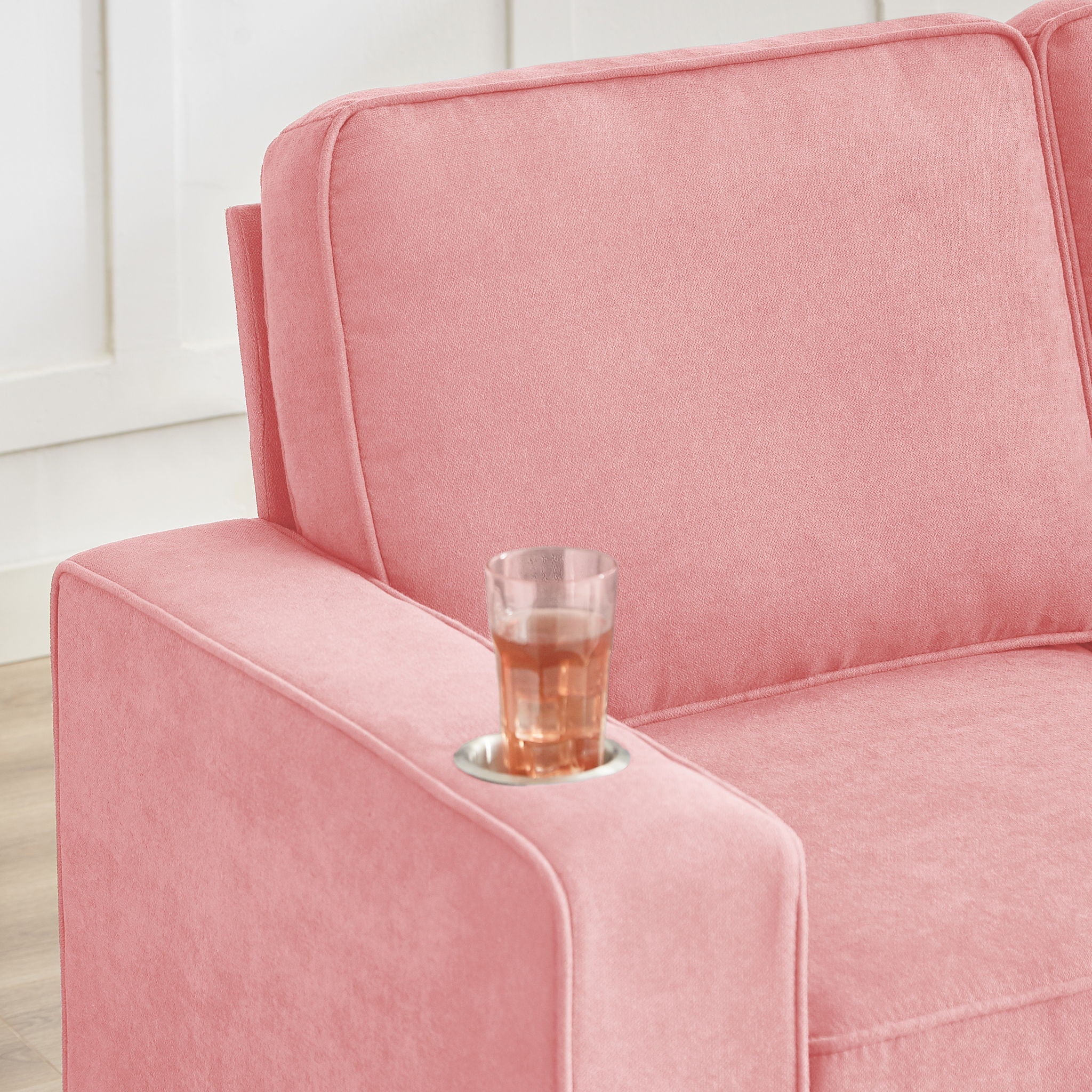 Modern Snowfleece Fabric 3 Seater Sofa With Cup Holder - Image 5