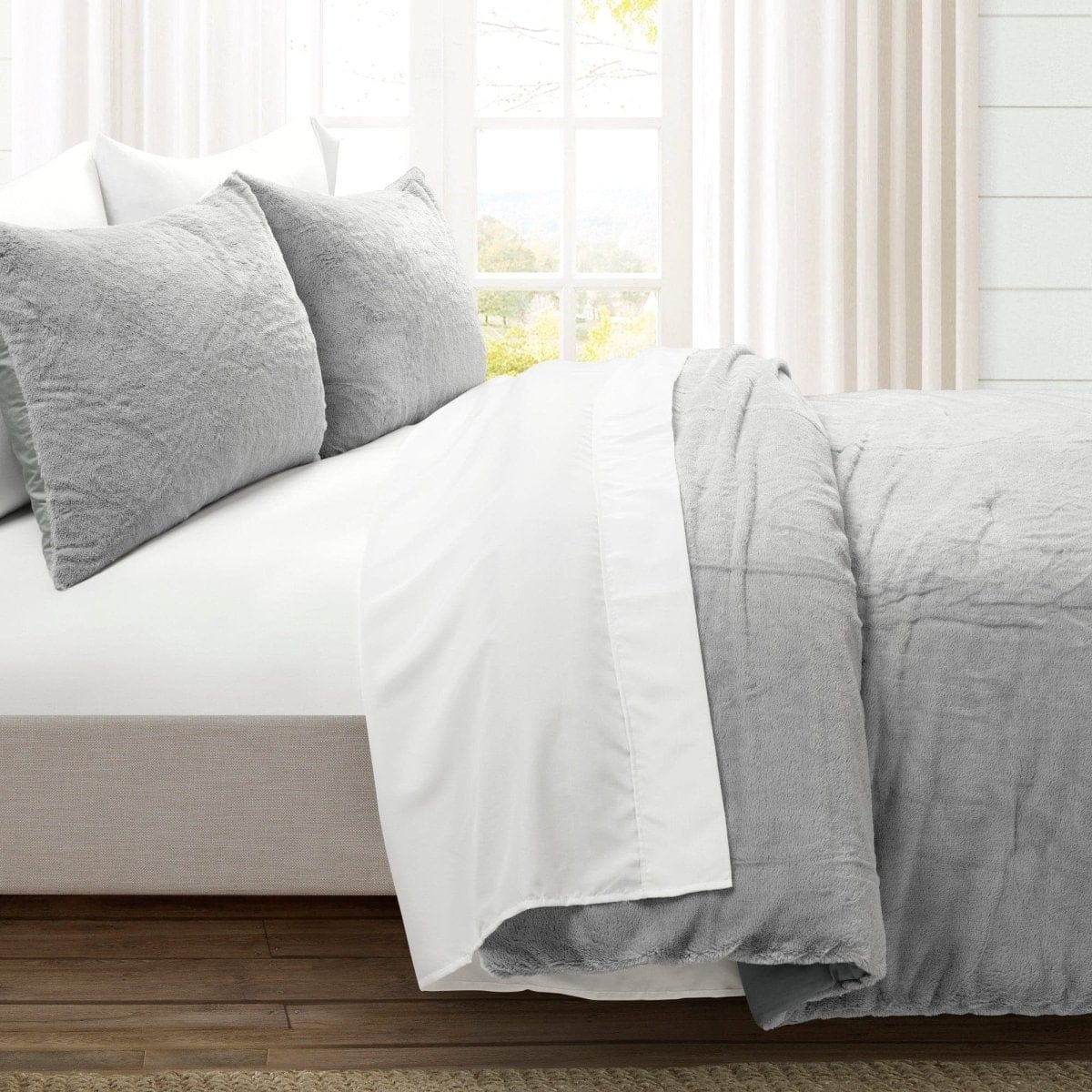 Modern Solid Ultra Soft Faux Fur Comforter Bed In A Bag - Image 12