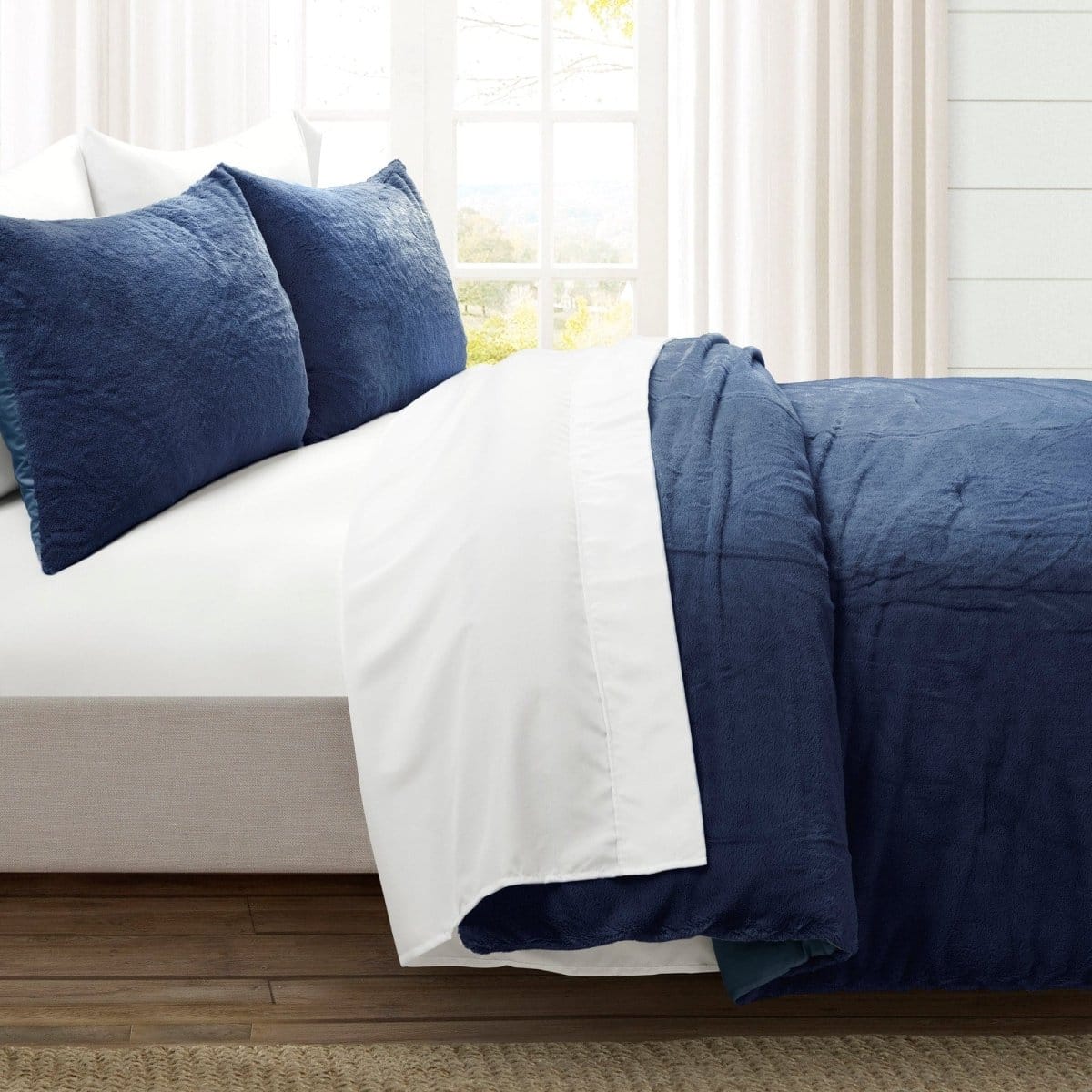 Modern Solid Ultra Soft Faux Fur Comforter Bed In A Bag - Image 19