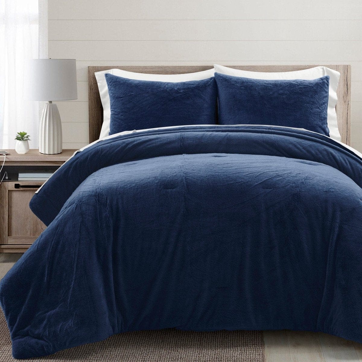 Modern Solid Ultra Soft Faux Fur Comforter Bed In A Bag - Image 2