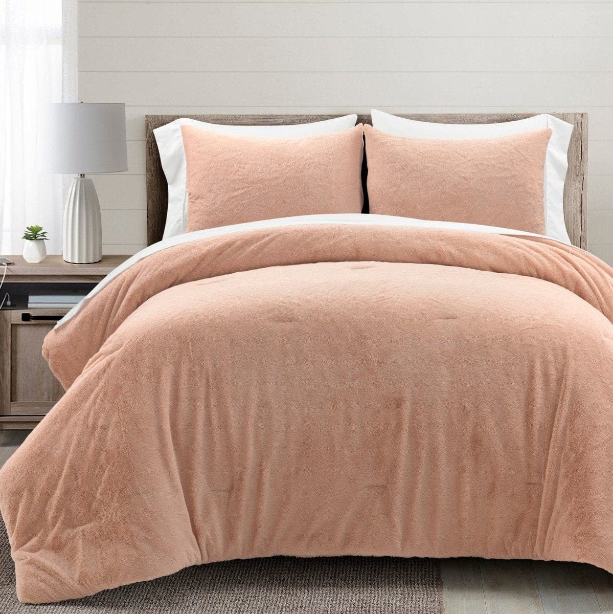Modern Solid Ultra Soft Faux Fur Comforter Bed In A Bag - Image 3
