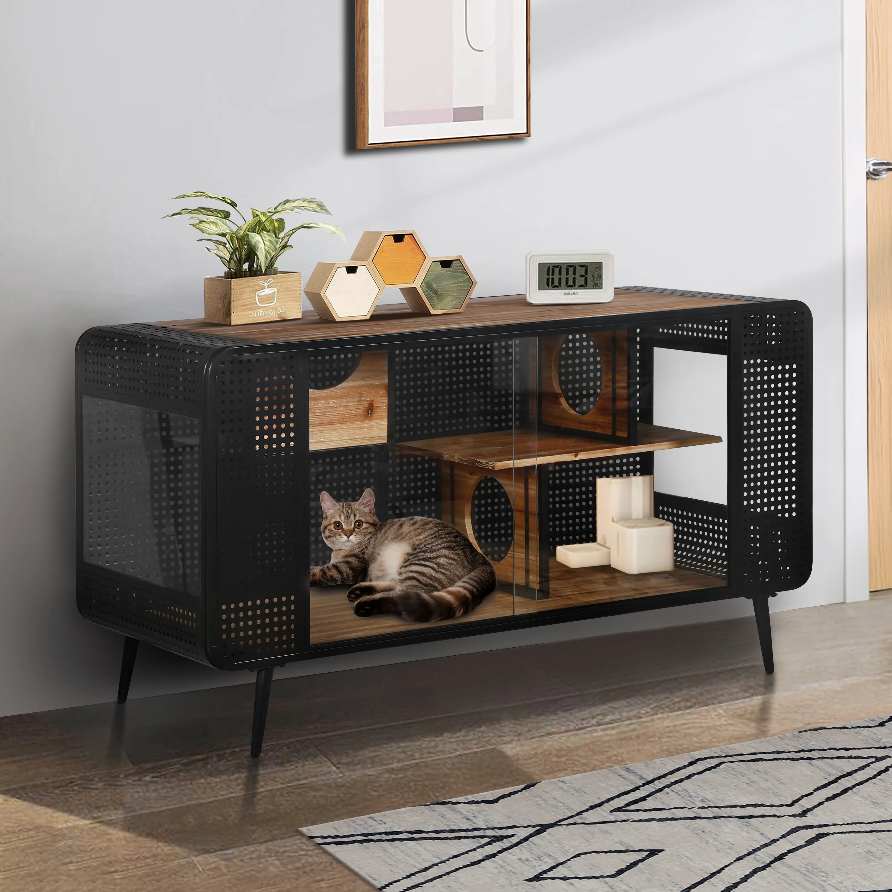 Modern Spacious Cat House Black + Brown - Image 4