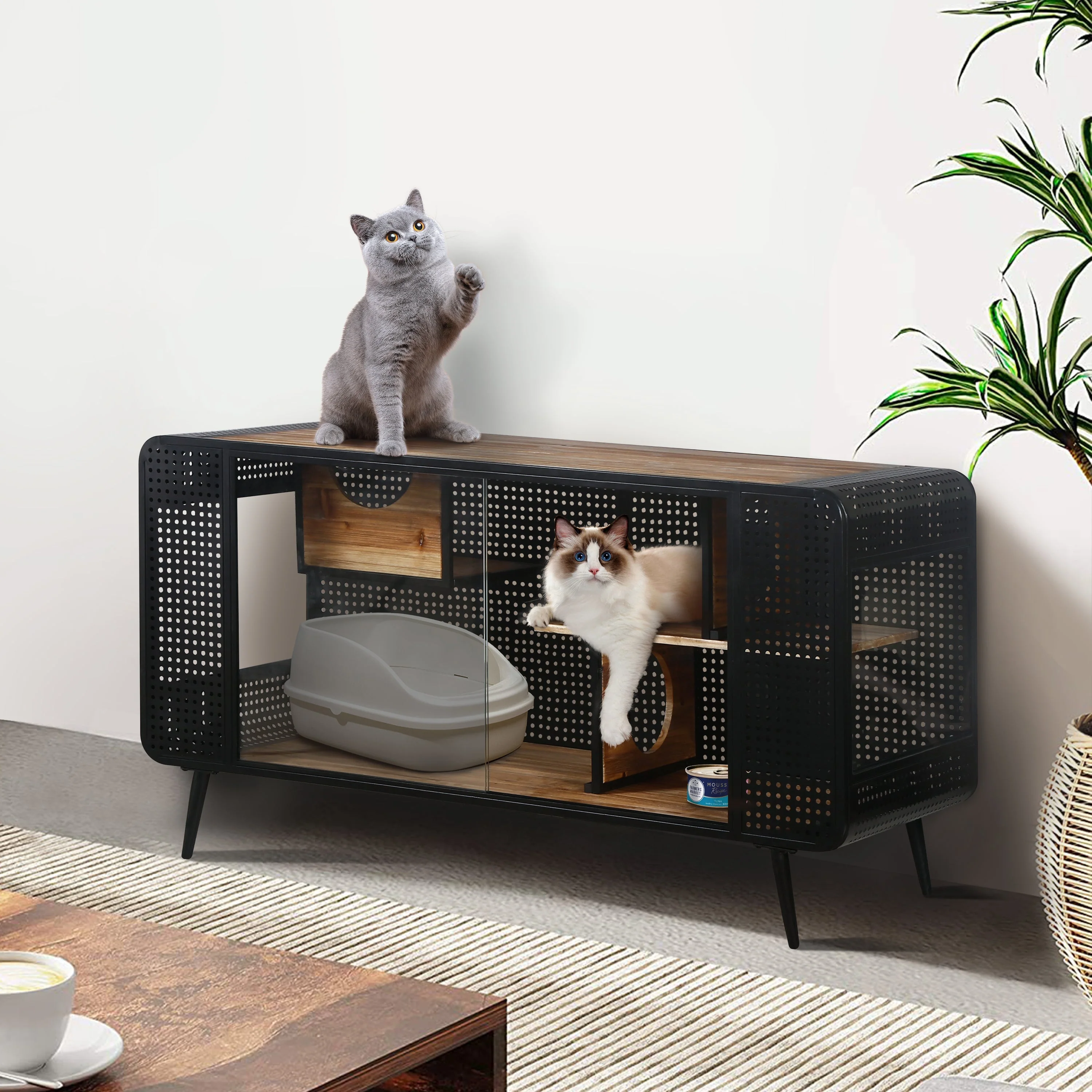 Modern Spacious Cat House Black + Brown - Image 5