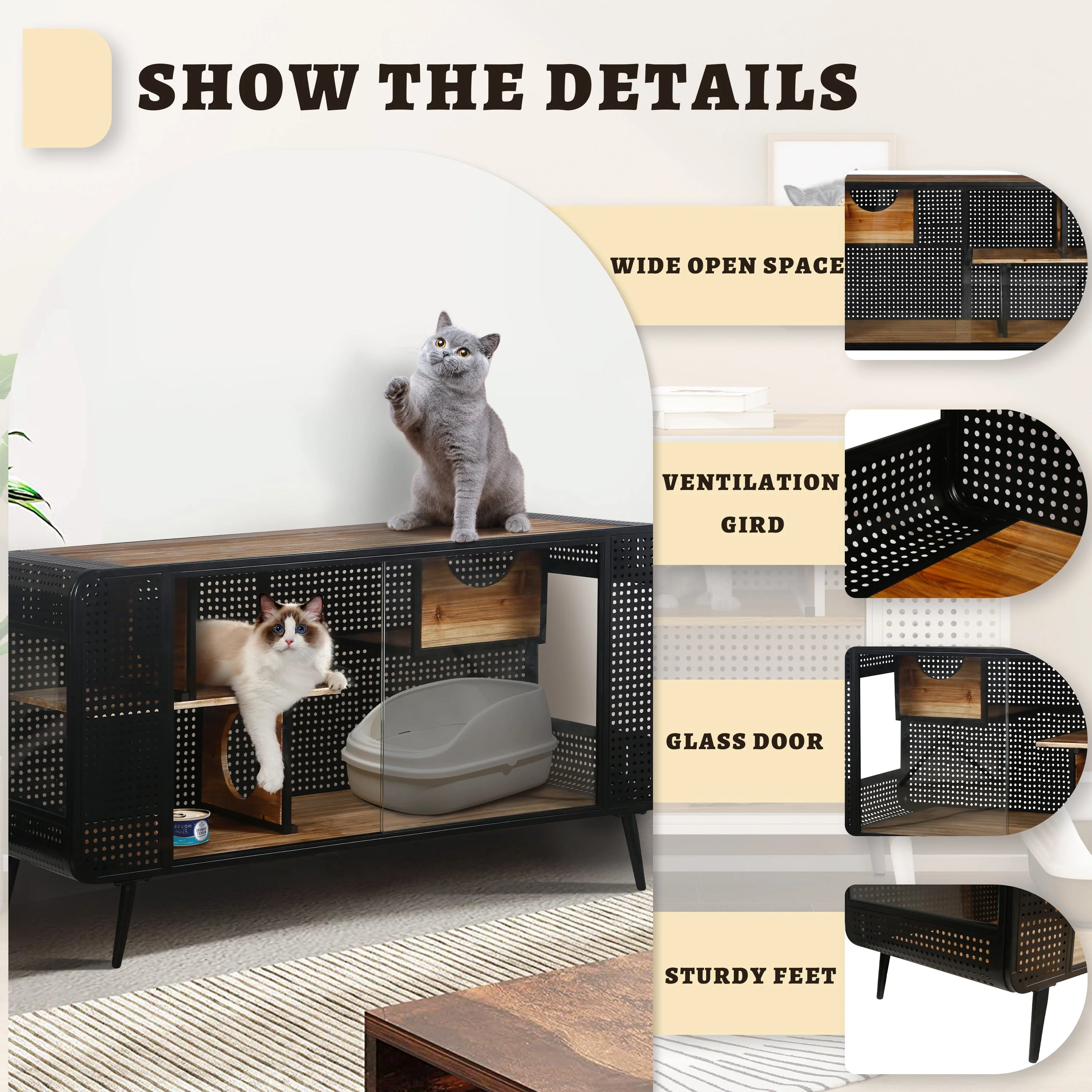 Modern Spacious Cat House Black + Brown - Image 6