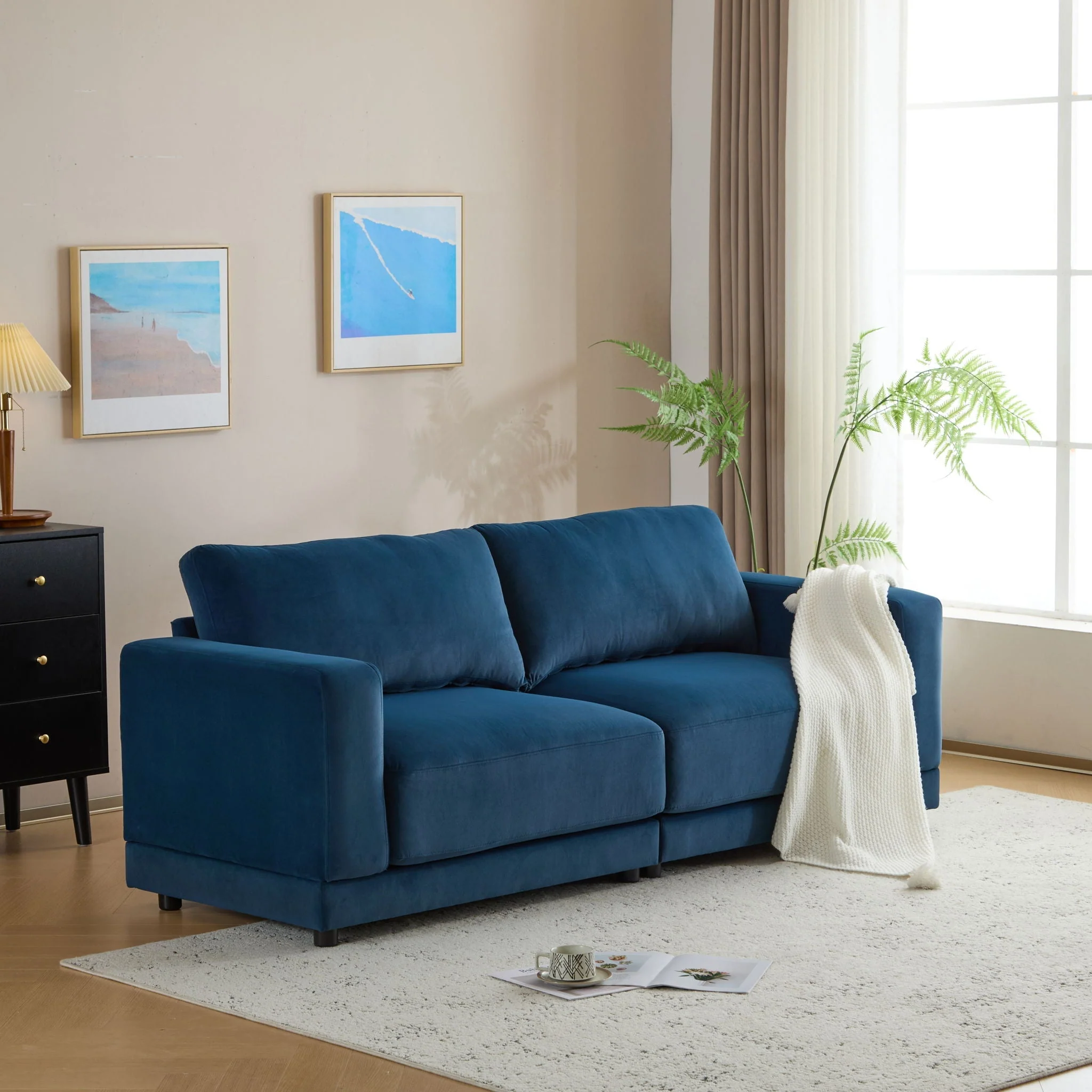 Modern Square Arm Sofa With Soft Fabric Upholstery, Deep Cushions - Image 10