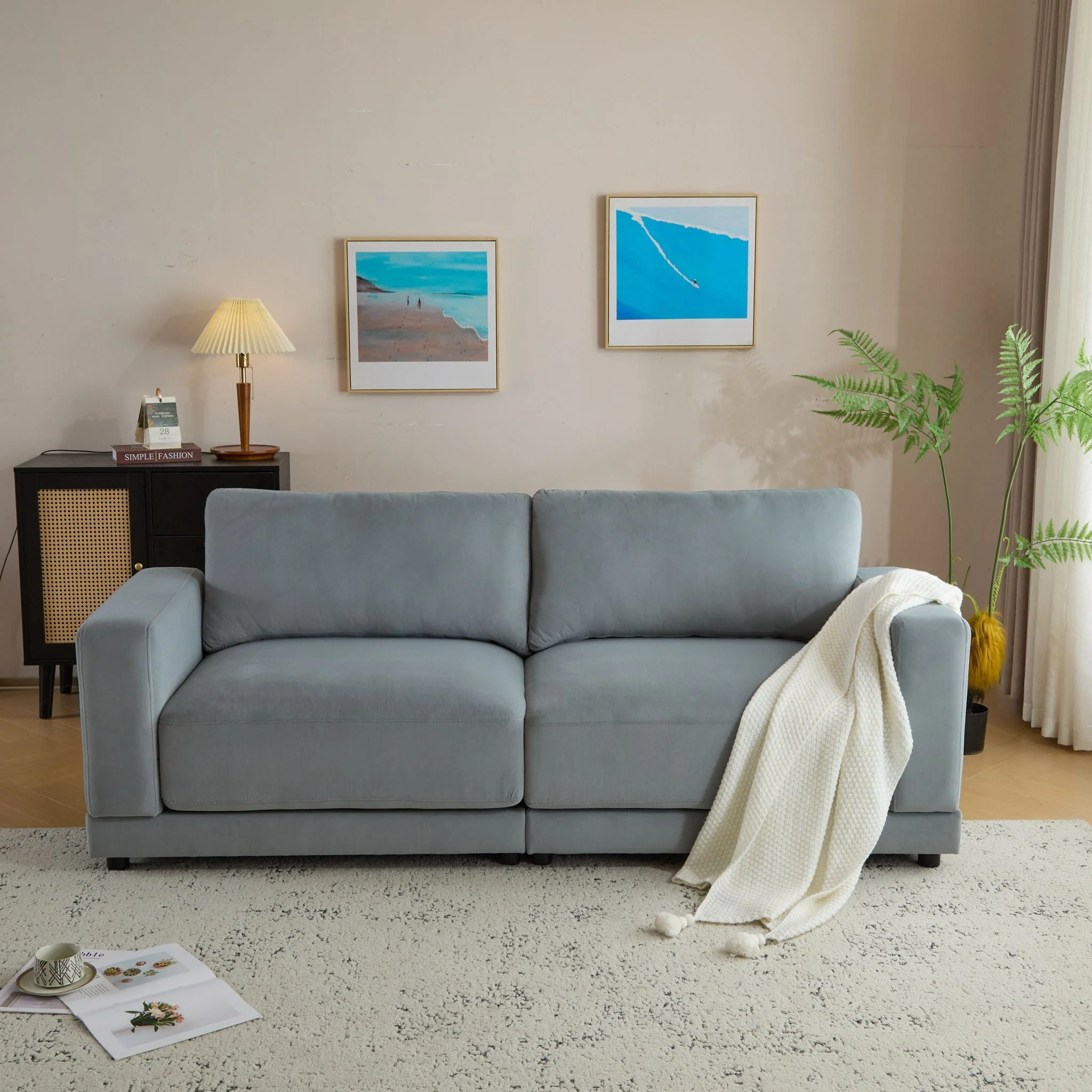 Modern Square Arm Sofa With Soft Fabric Upholstery, Deep Cushions - Image 11