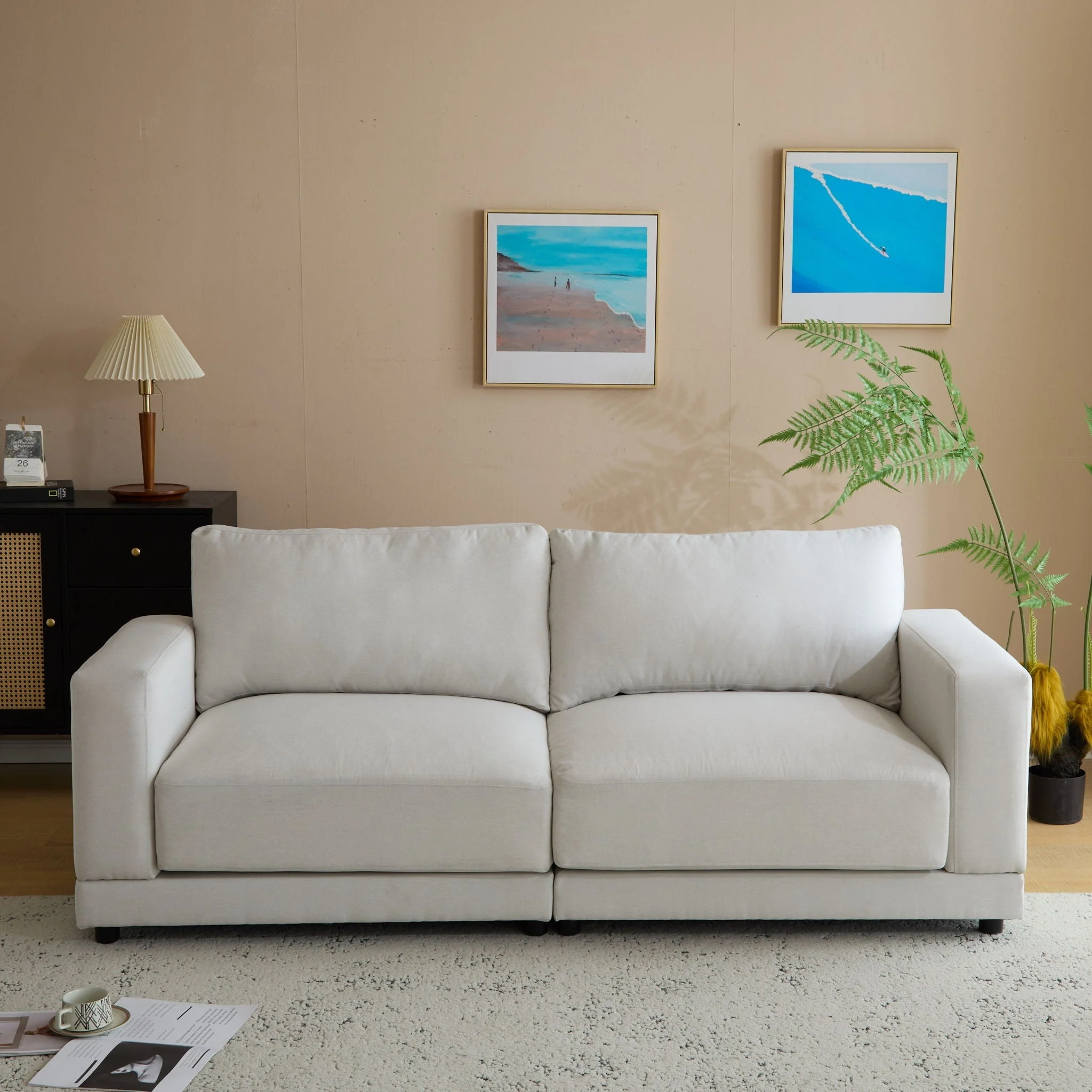 Modern Square Arm Sofa With Soft Fabric Upholstery, Deep Cushions - Image 12