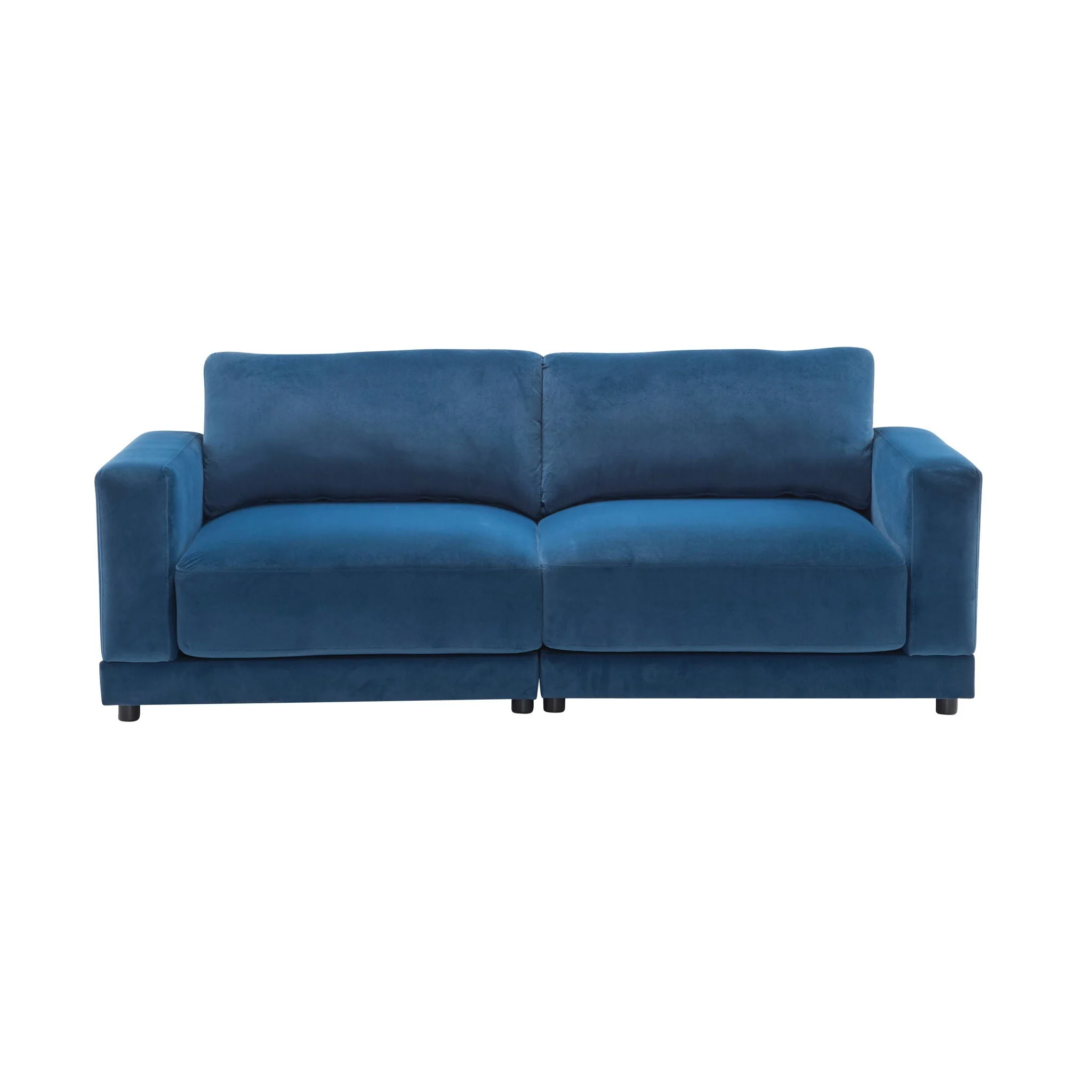 Modern Square Arm Sofa With Soft Fabric Upholstery, Deep Cushions - Image 2