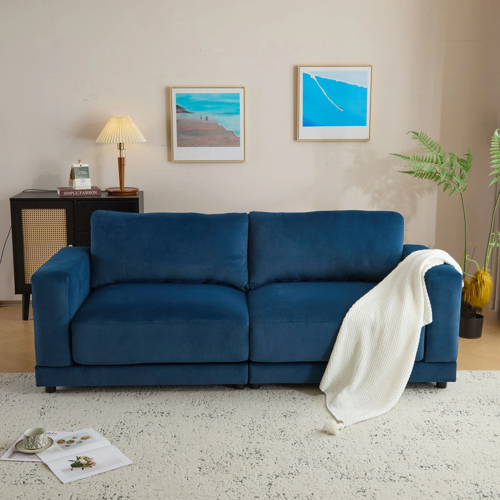 Modern Square Arm Sofa With Soft Fabric Upholstery, Deep Cushions - Image 5